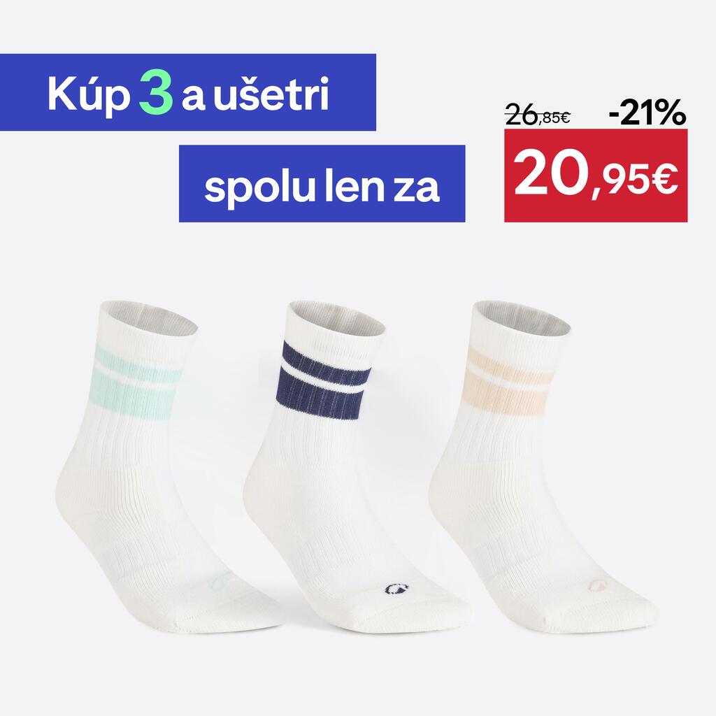 Vysoké tenisové ponožky 3 páry RS 500 béžové/modré/sivé
