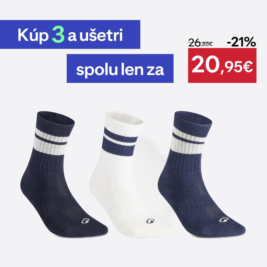 Vysoké tenisové ponožky 3 páry RS 500 béžové/modré