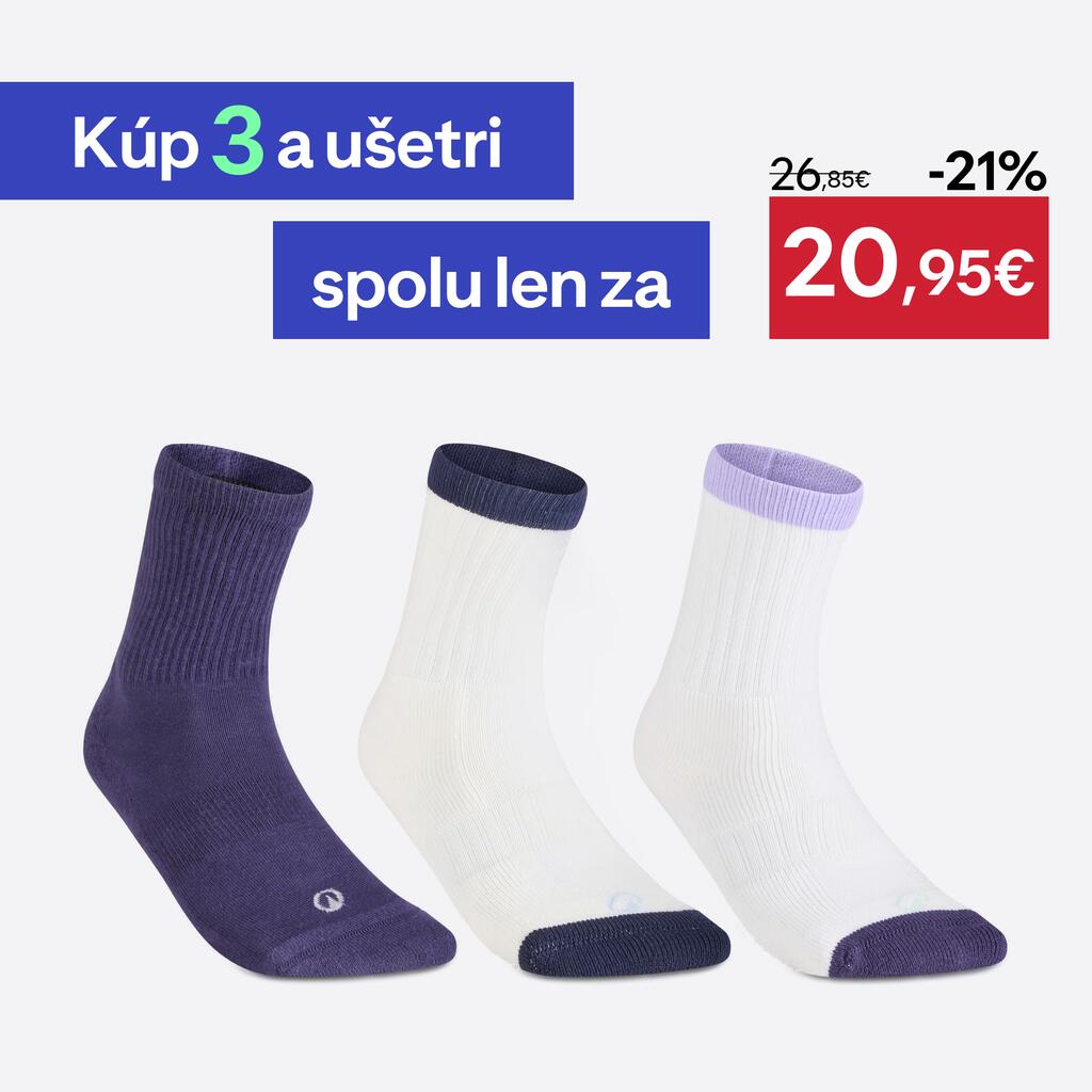 Vysoké tenisové ponožky 3 páry RS 500 béžovo-fialové