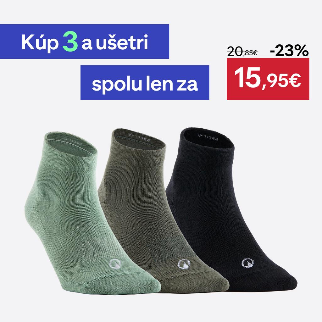 Športové ponožky RS 160 stredne vysoké čierne, zelené, šedé 3 páry