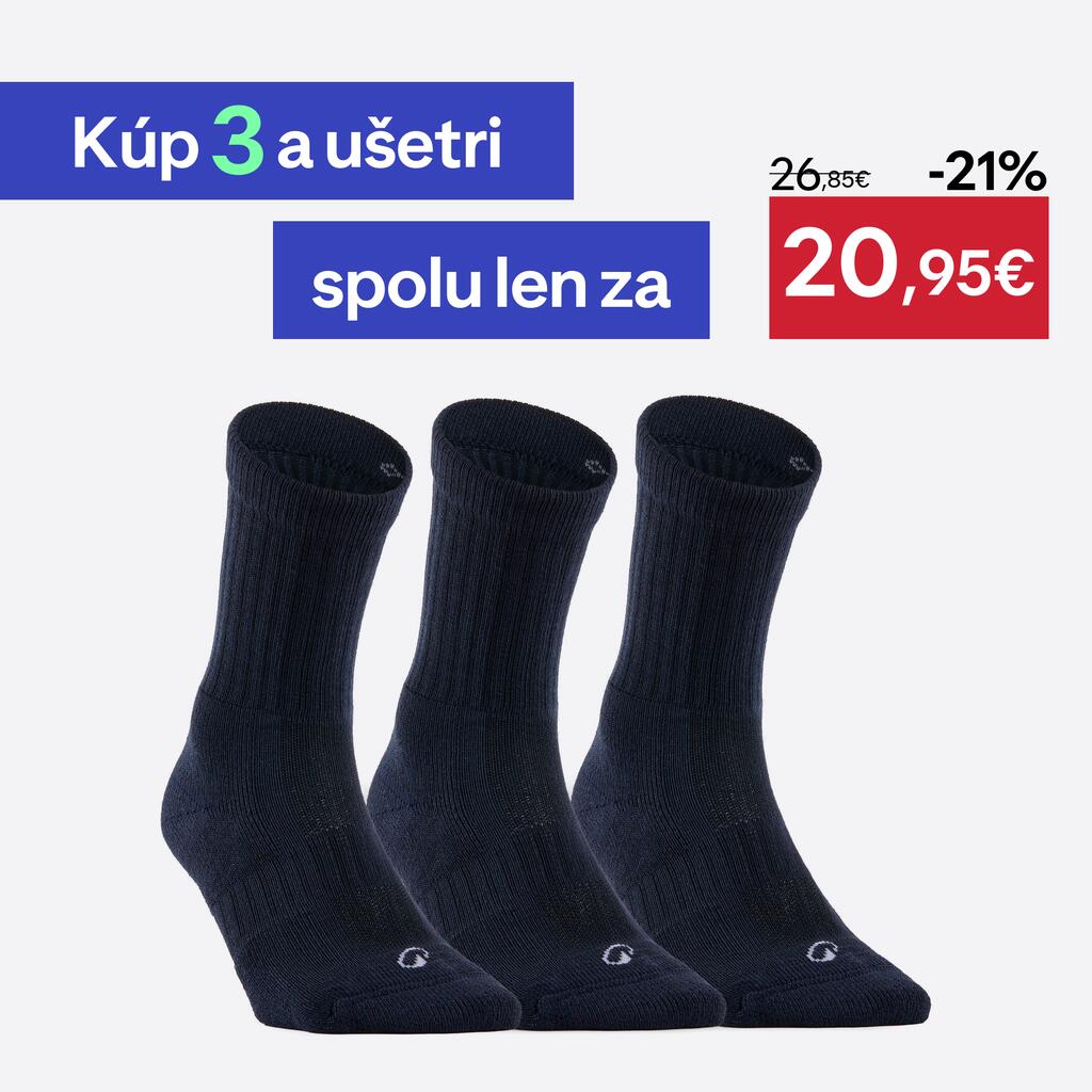 Tenisové ponožky RS 500 vysoké 3 páry tmavomodré