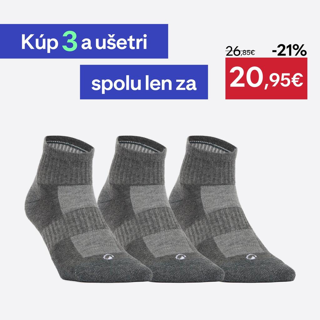 Športové ponožky RS 500 stredne vysoké 3 páry sivé