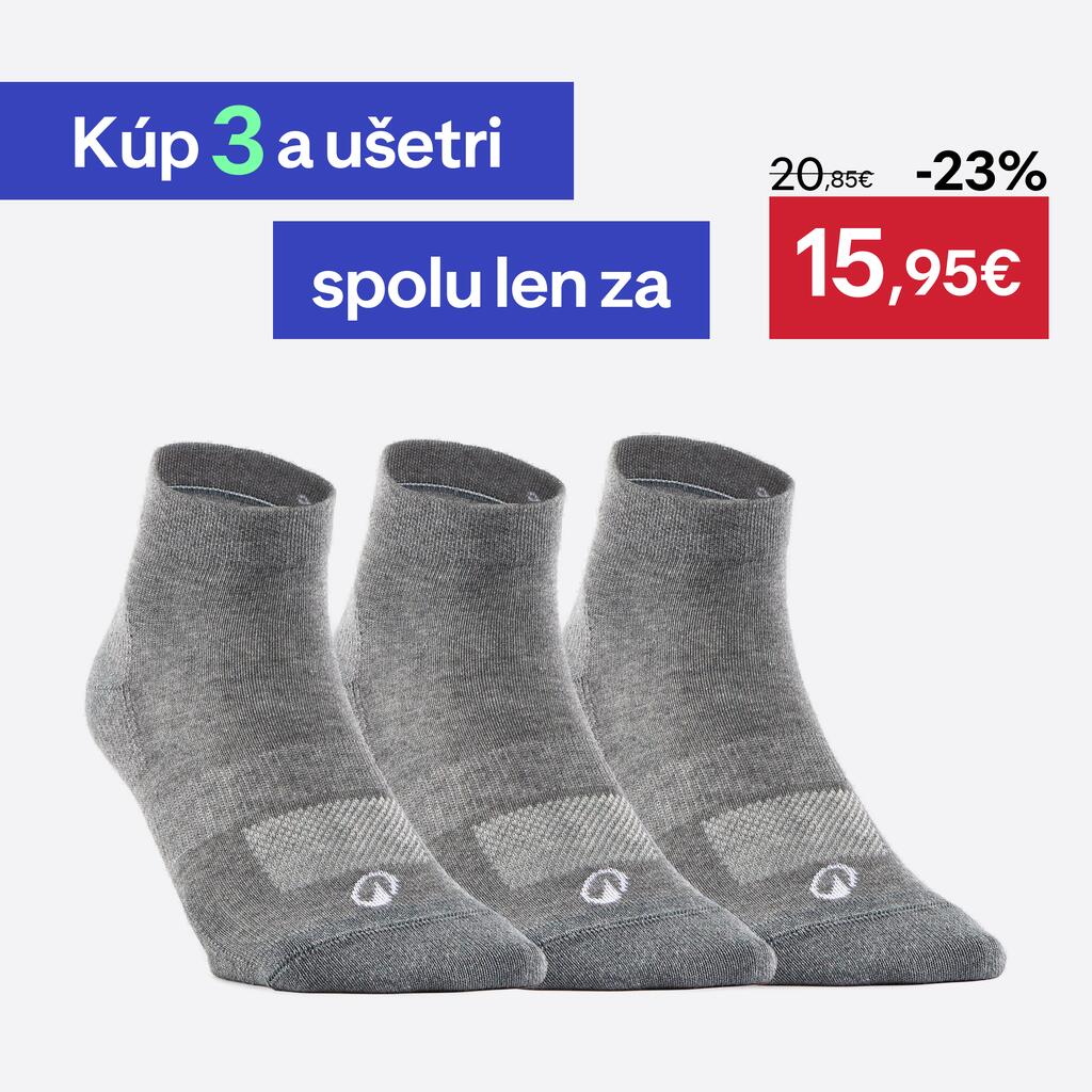Športové ponožky RS160 stredne vysoké 3 páry tmavosivé