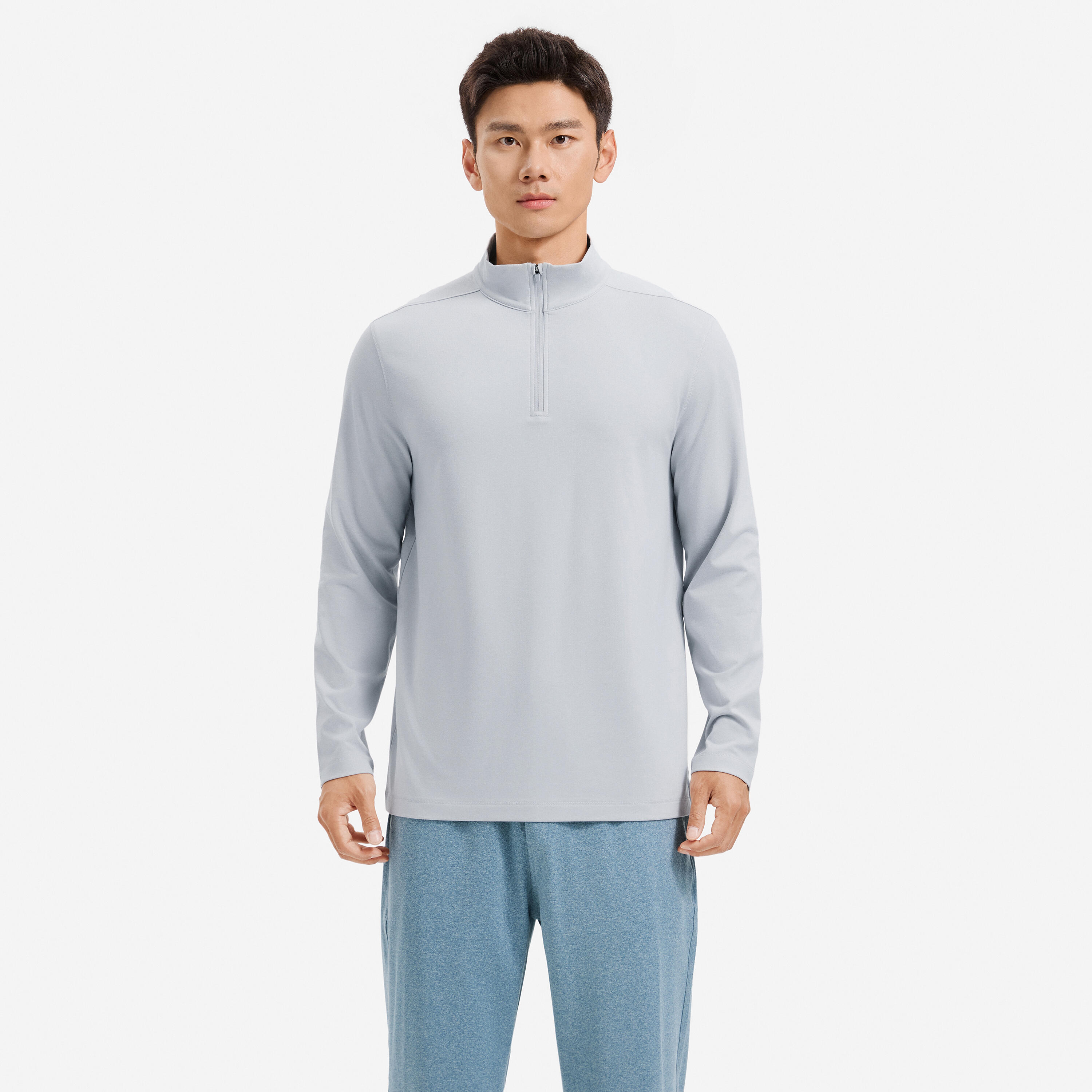 MEN SUPRASOFT LONG-SLEEVED HALF ZIP T-SHIRT-heather hurricane blue