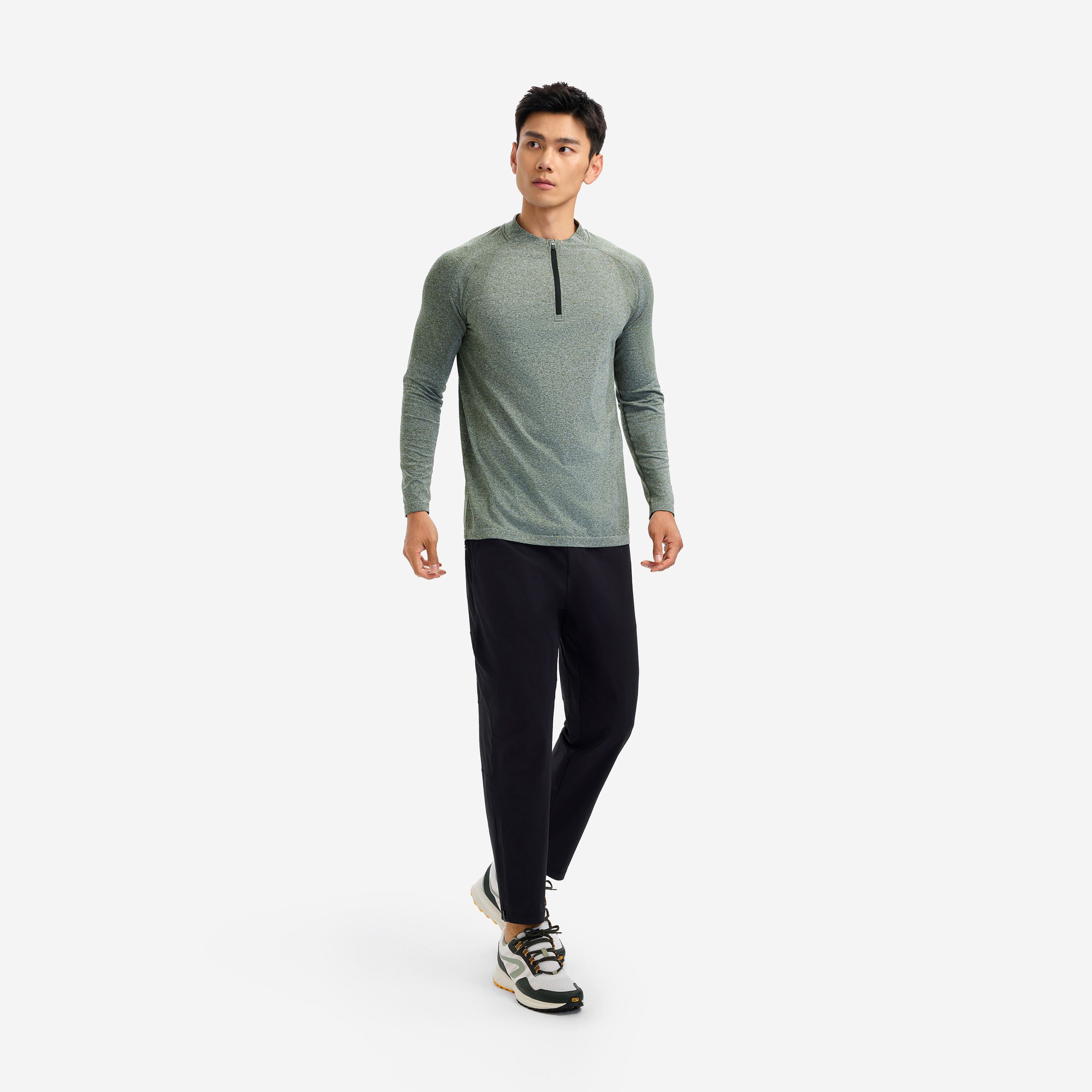 Men cardio half-zip long-sleeved T-shirt 900-khaki green