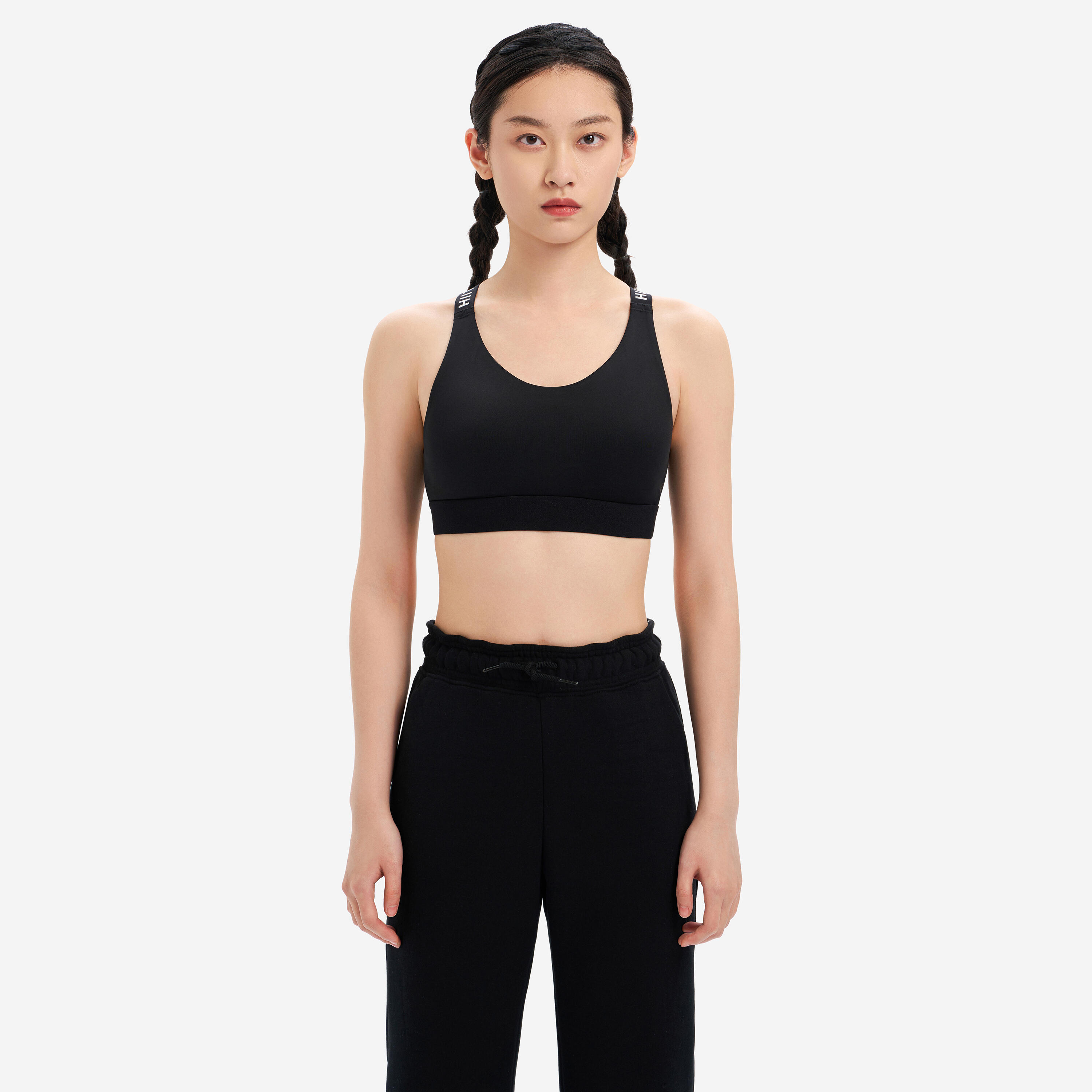Women's X Back High support sports bra 900, Smoked Black