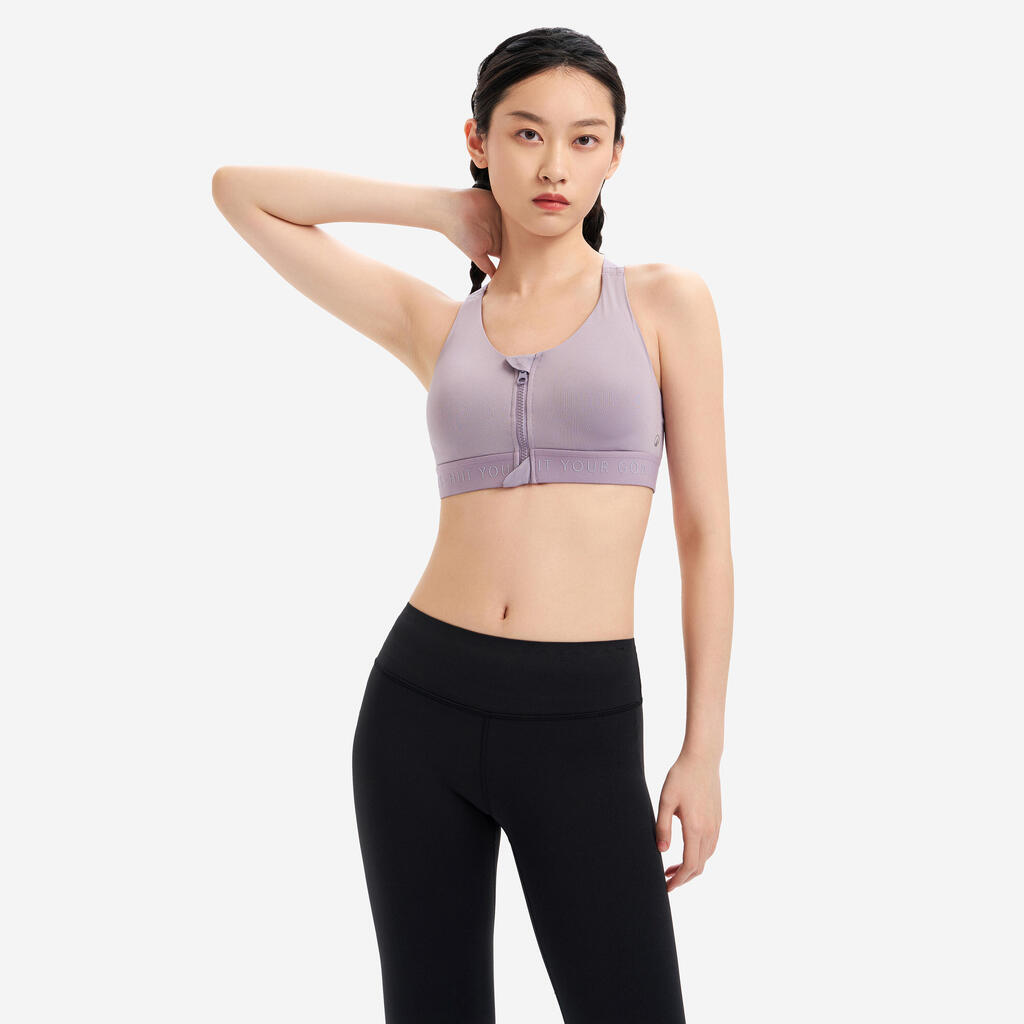 Brassiere-top de fitness de sujeción alta con rellenos y cierre para mujer