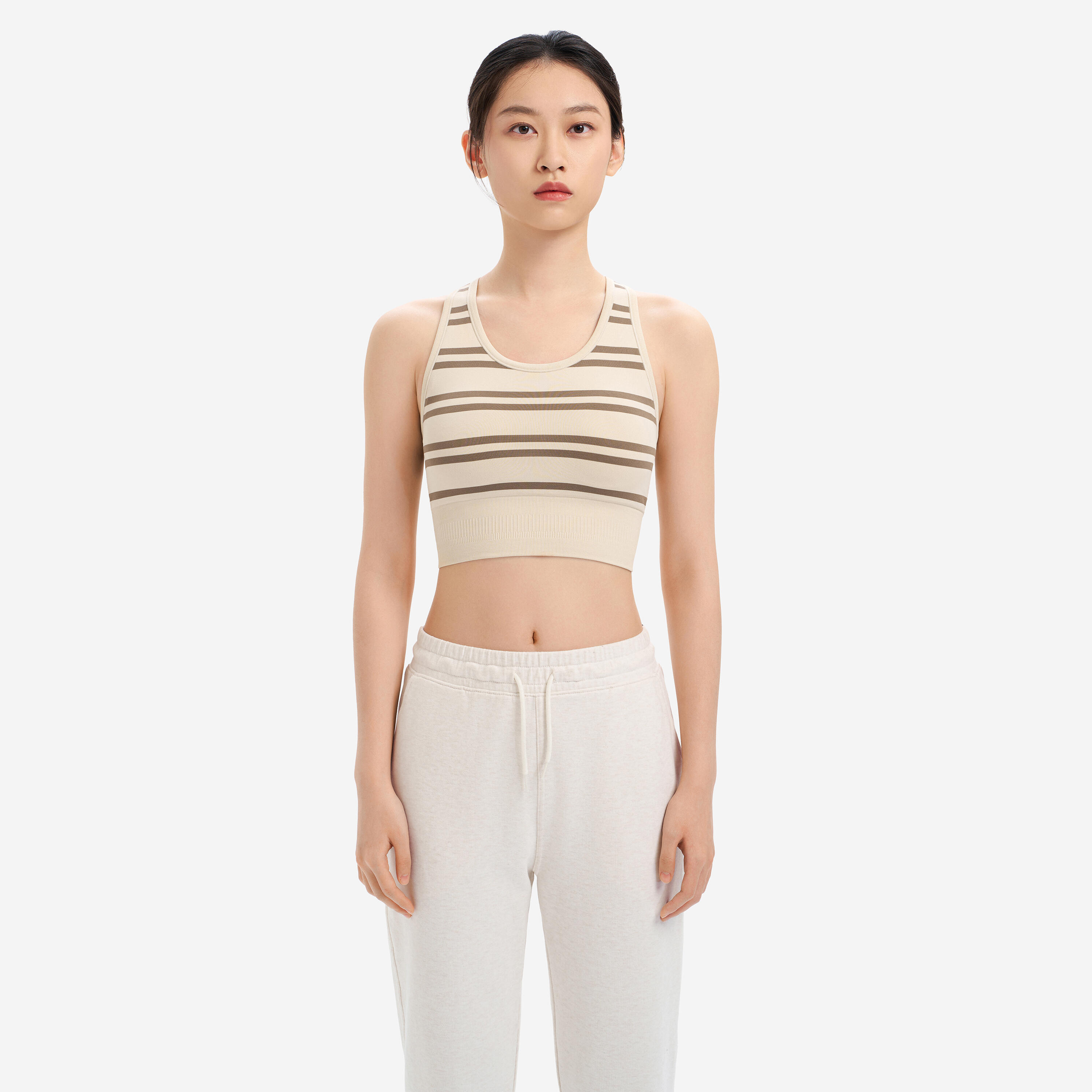 Women's Cardio Fitness Tank Sports Bra 120 - Linen Beige