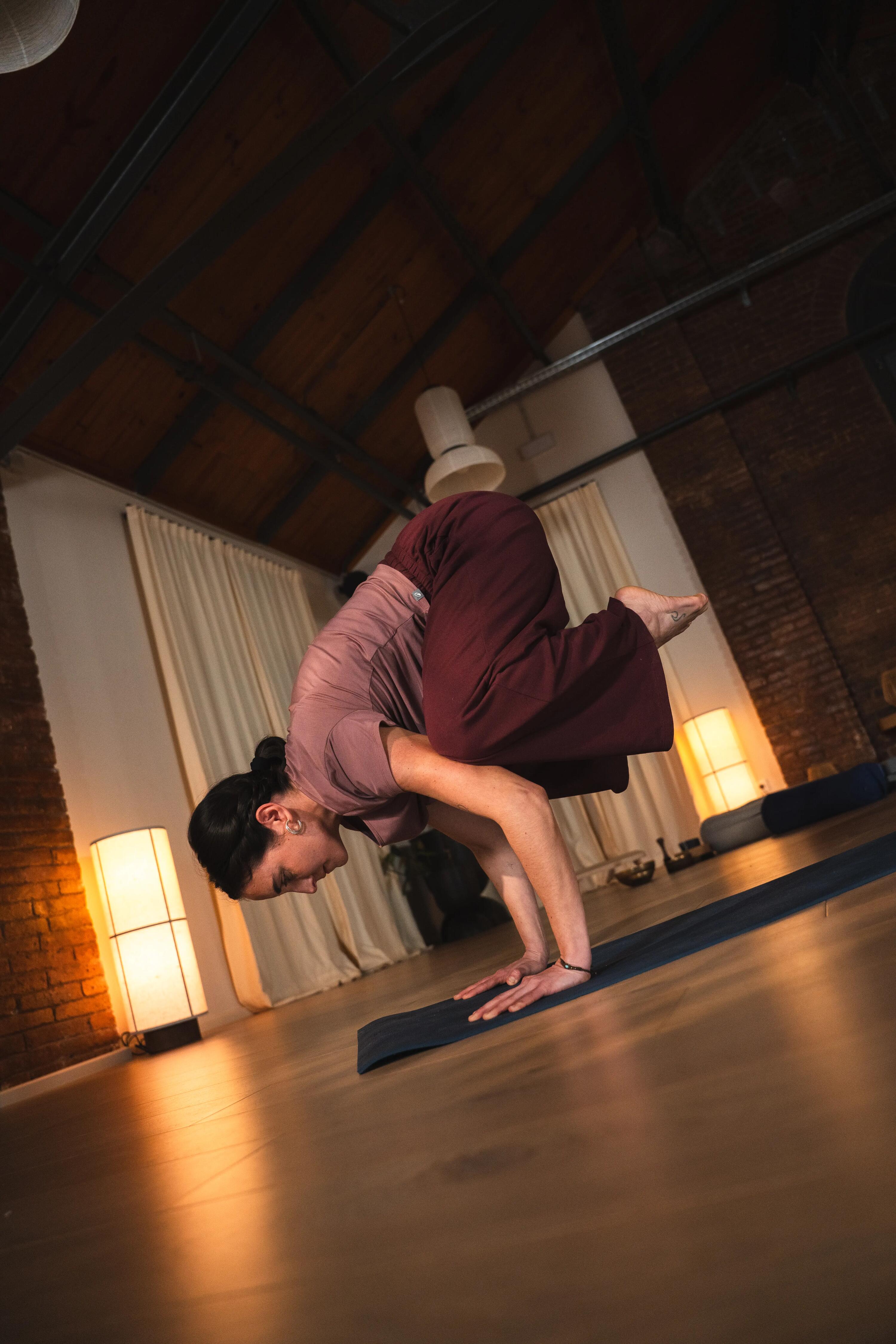 Pantaloni de yoga bumbac moale talie înaltă bordo Damă 16/19