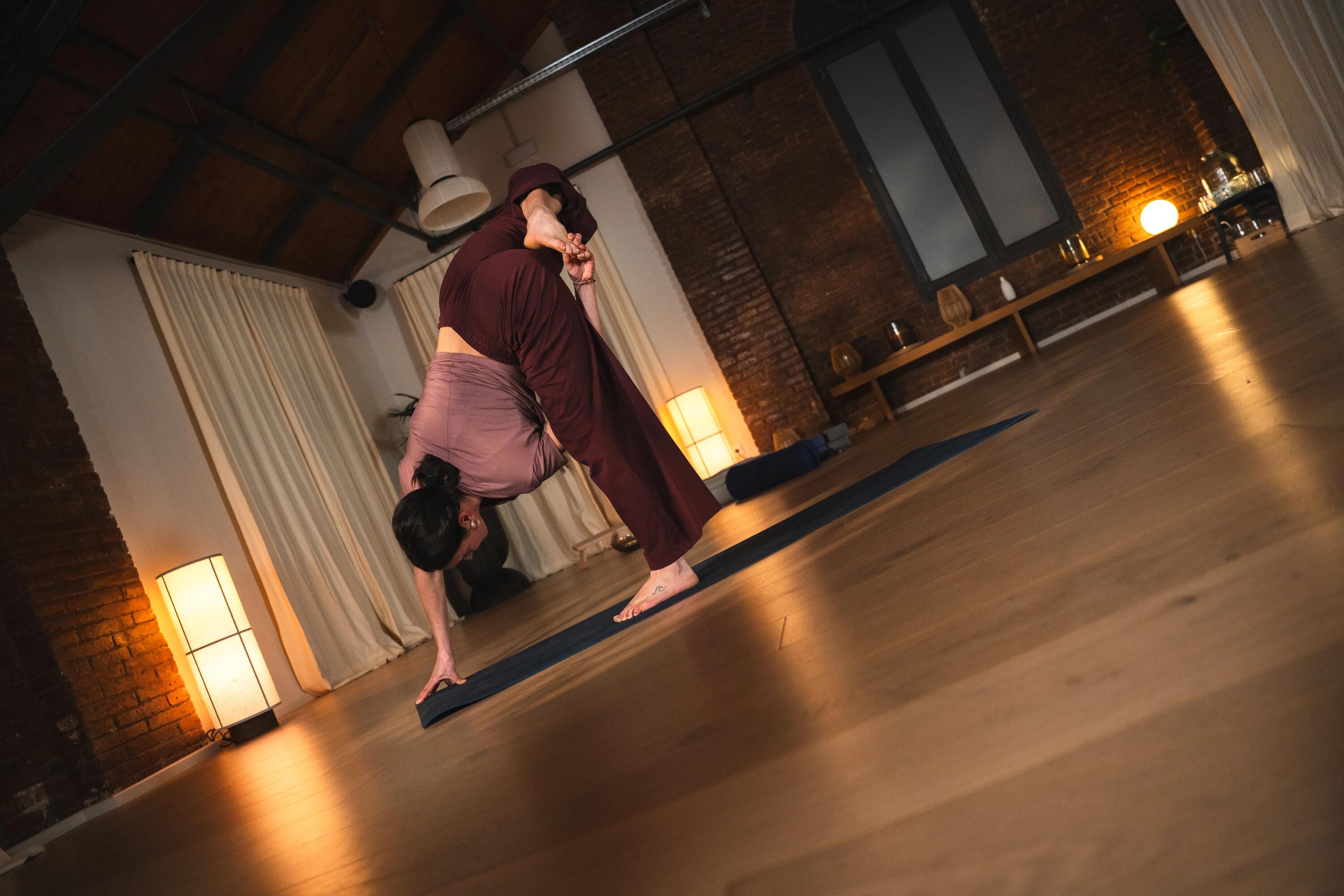 Pantaloni de yoga bumbac moale talie înaltă bordo Damă 15/19