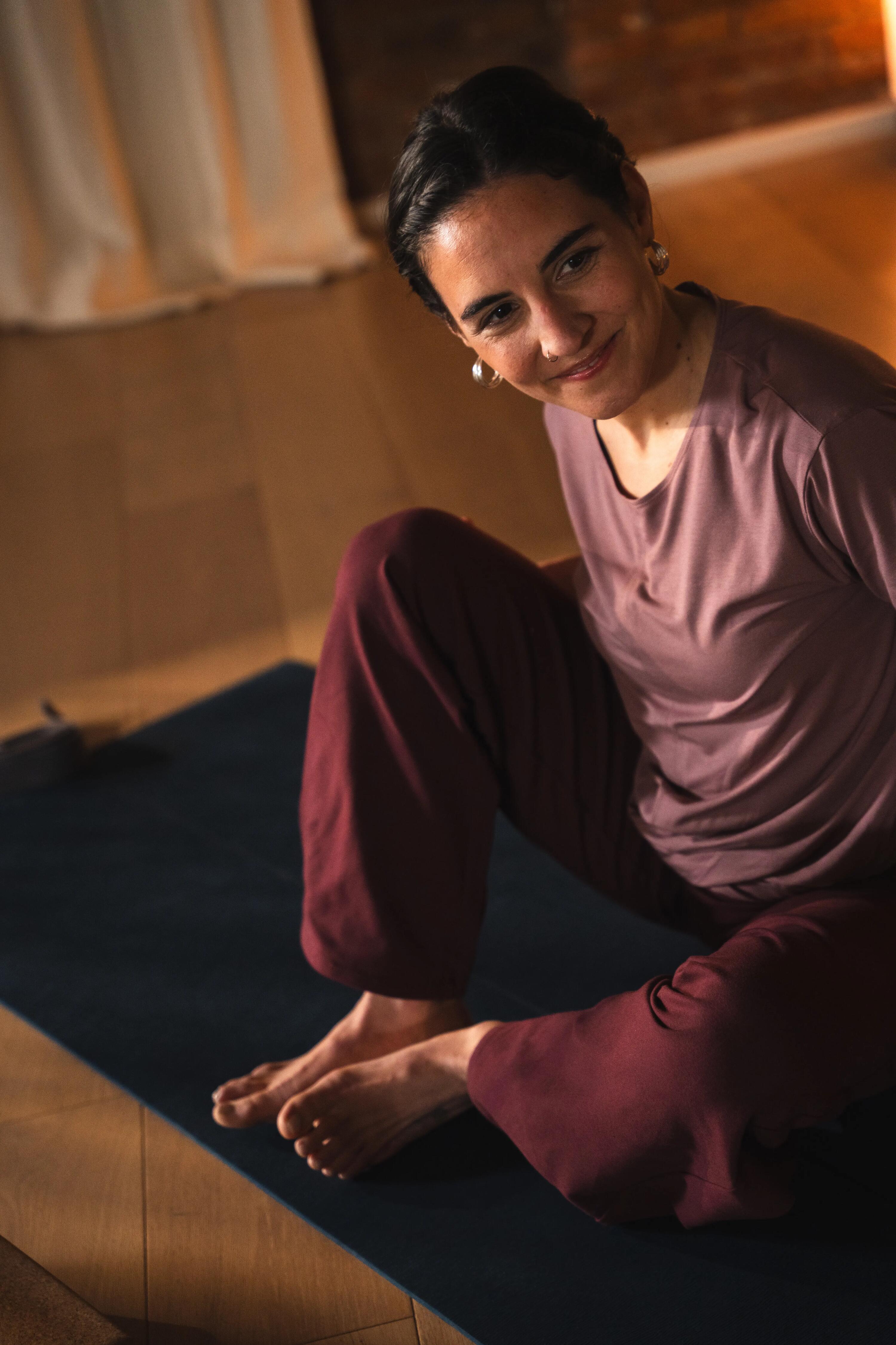 Pantaloni de yoga bumbac moale talie înaltă bordo Damă 12/19