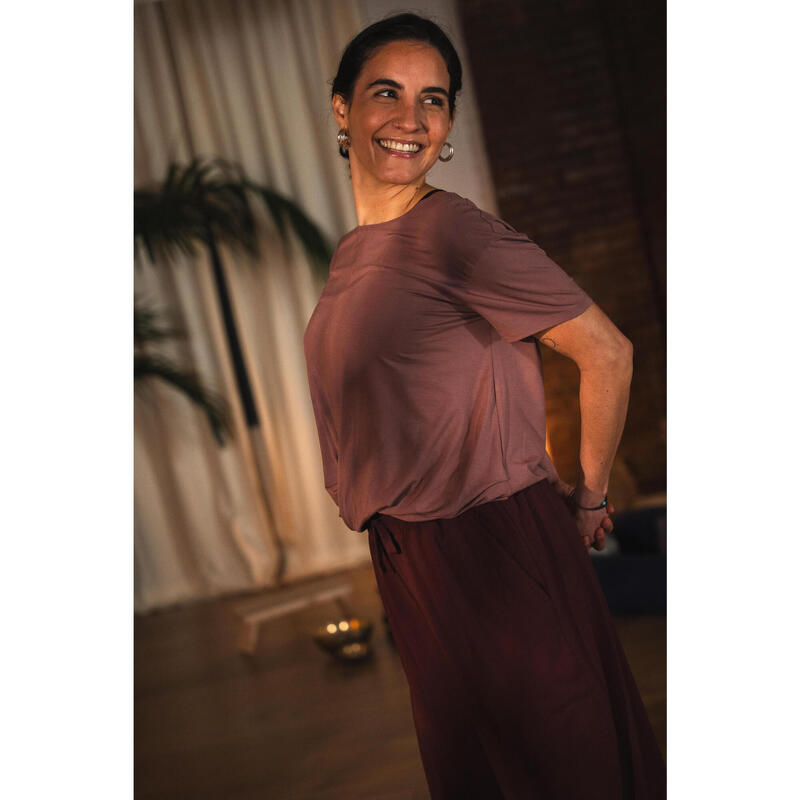 Pantaloni de yoga bumbac moale talie înaltă bordo Damă