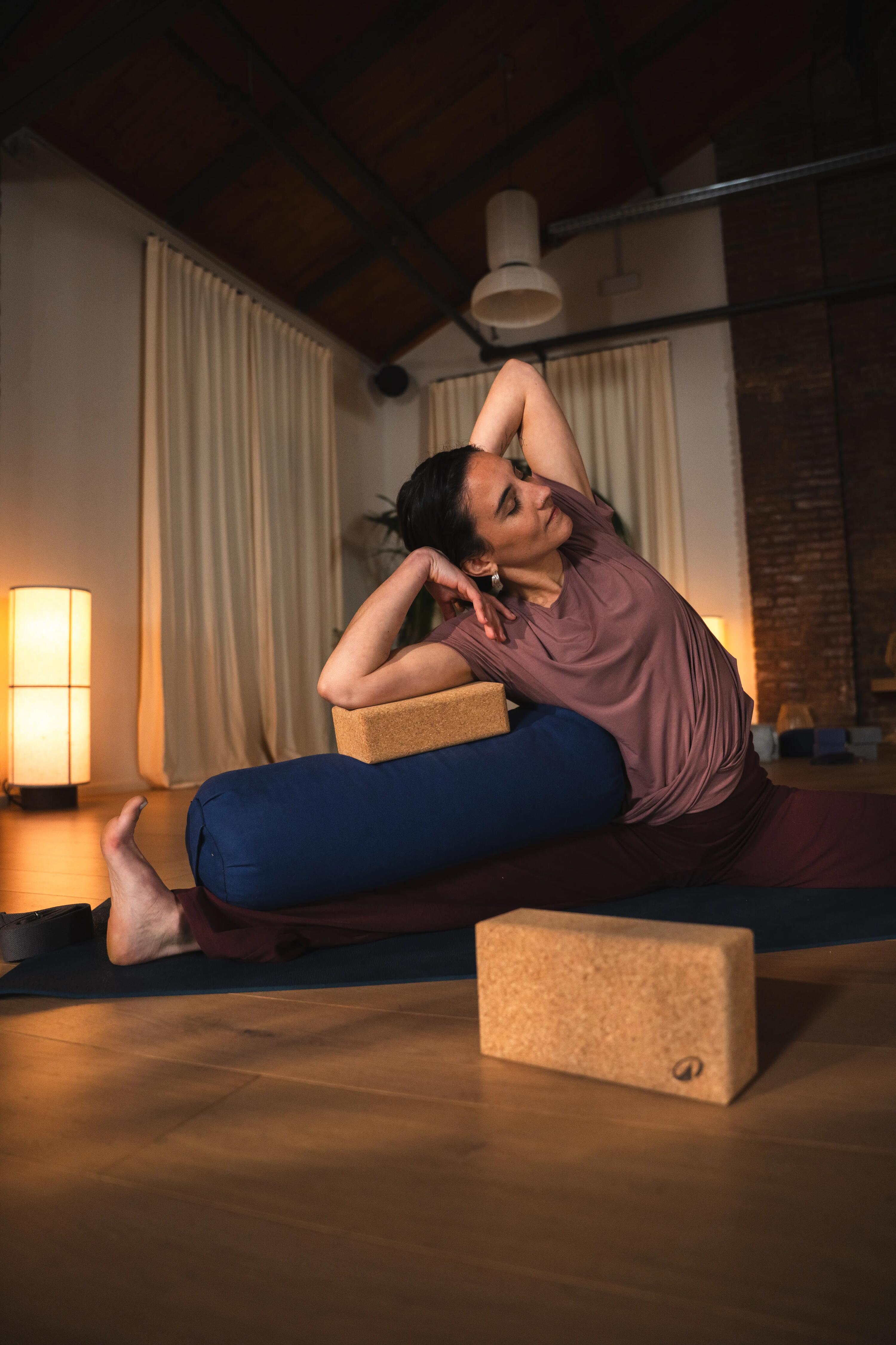 Pantaloni de yoga bumbac moale talie înaltă bordo Damă 11/19