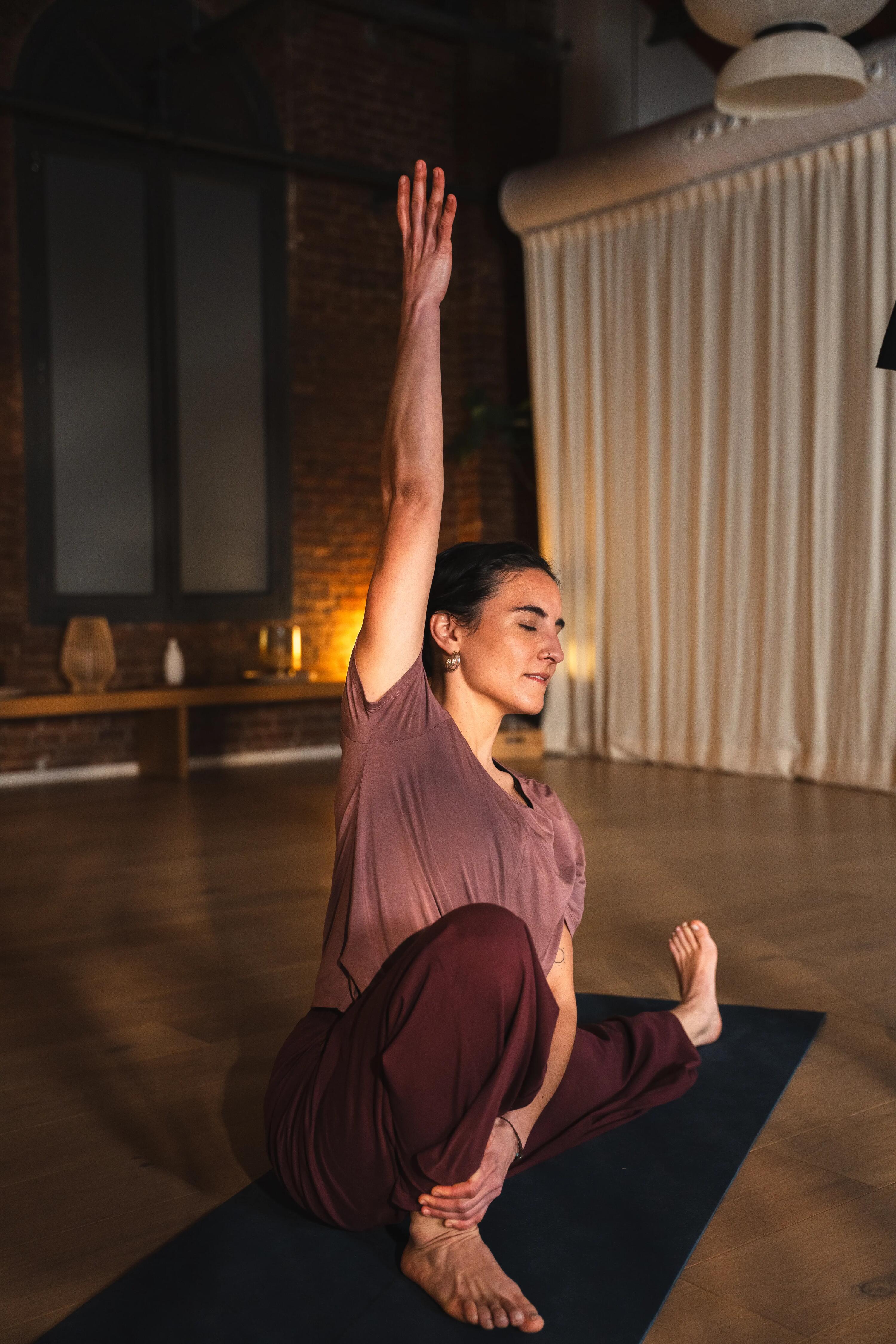 Pantaloni de yoga bumbac moale talie înaltă bordo Damă 18/19