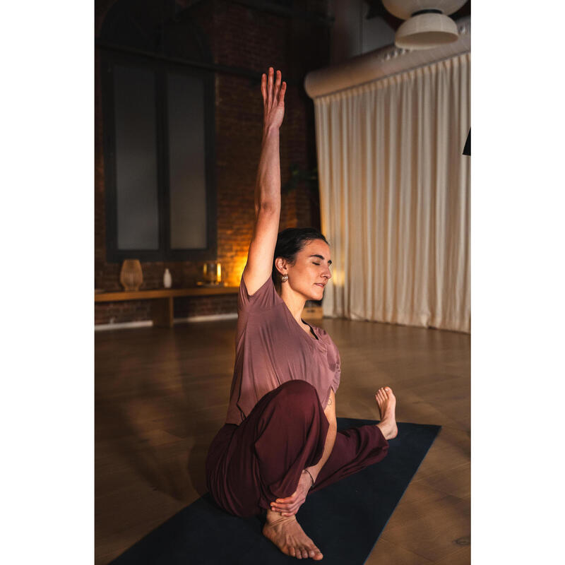 Pantaloni de yoga bumbac moale talie înaltă bordo Damă