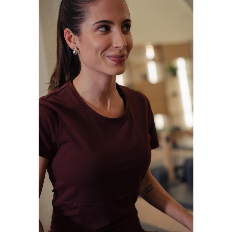 Tricou de yoga și pilates elastic și moale Bordo Damă