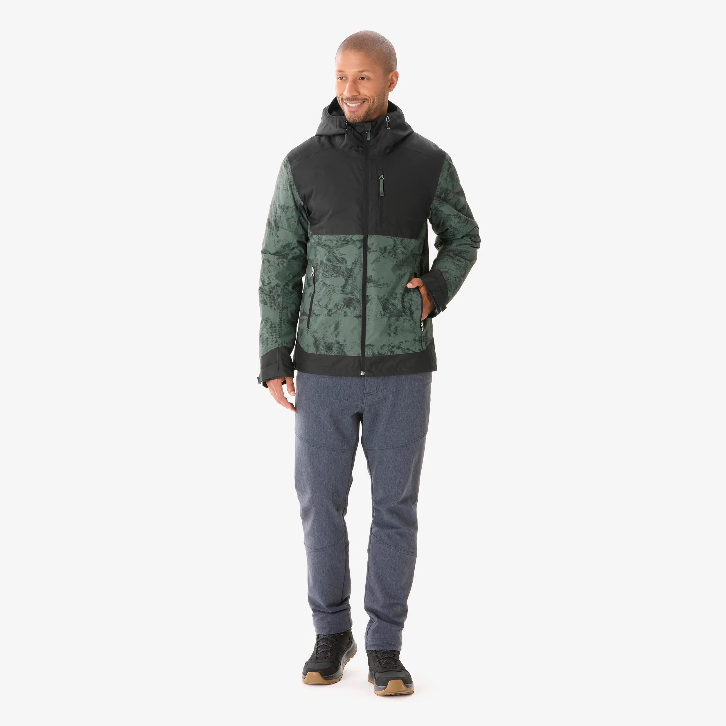 Men Winter Warm Snow Jacket - Padded & Waterproof Upto -10°C - Green Printed NH500 -  2