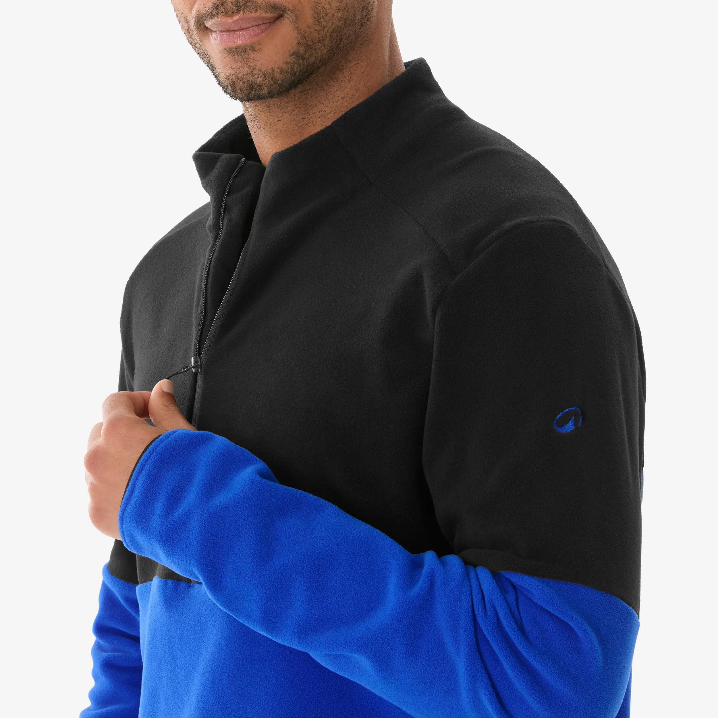 Men Hiking Colourblocked Half-zip Fleece Jacket Blue Black MH500 -  4