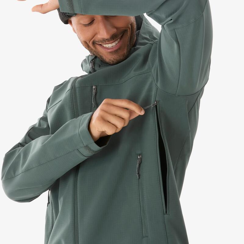 Erkek Outdoor Trekking Rüzgar Kesici Softshell Mont - Yeşil/Füme - MT500