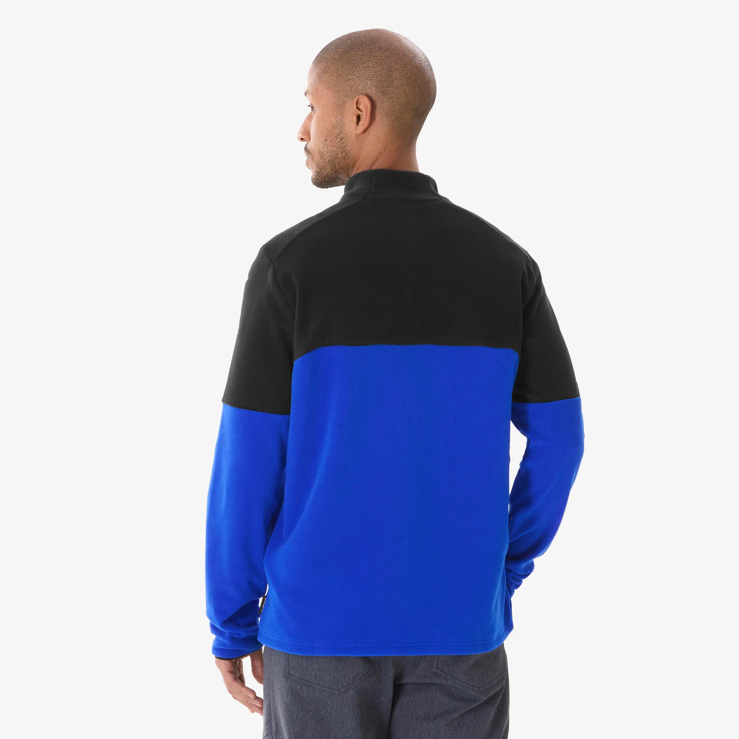 Men Hiking Colourblocked Half-zip Fleece Jacket Blue Black MH500 -  3