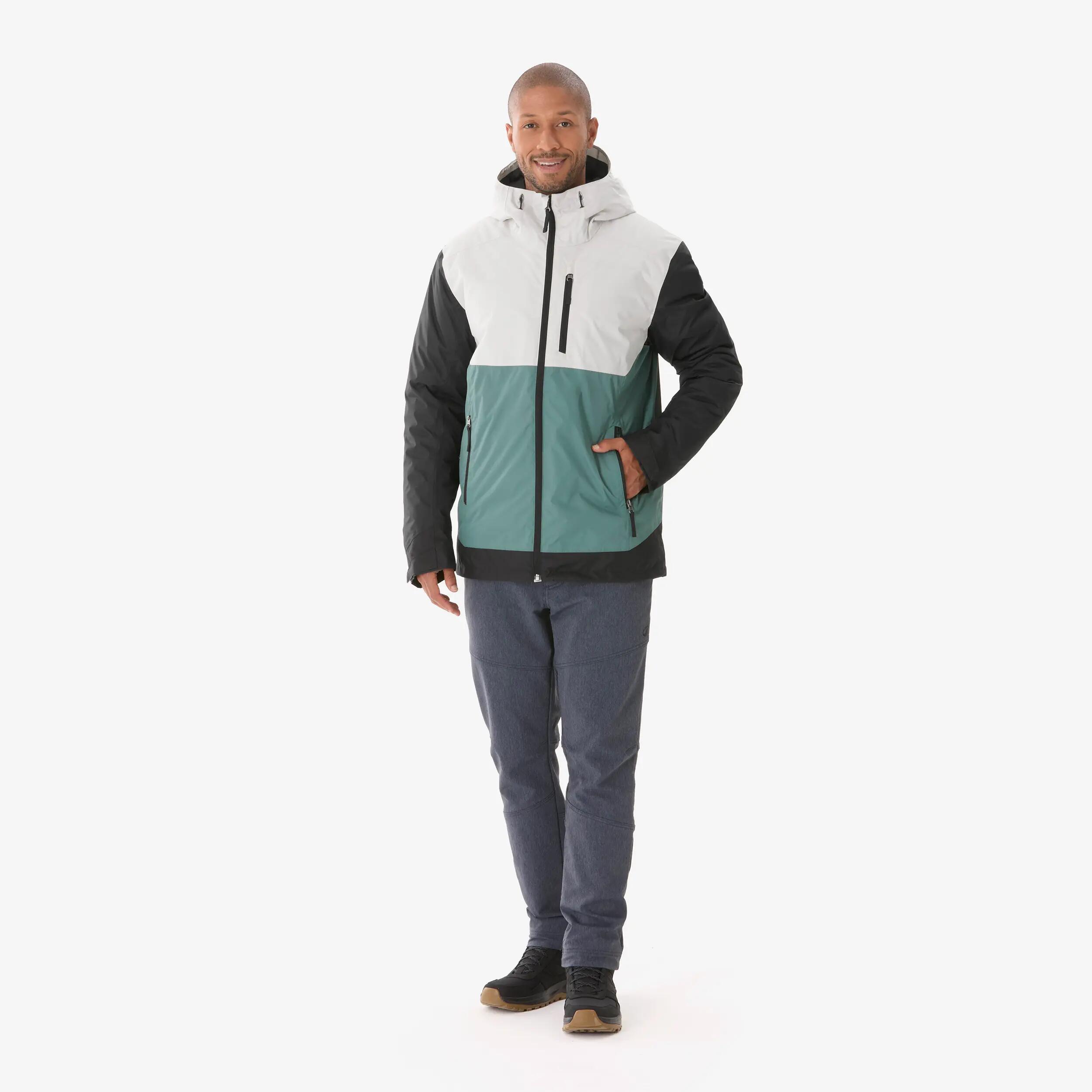 Men’s waterproof hiking jacket -10°C, NH500 - Beige and Green -  2