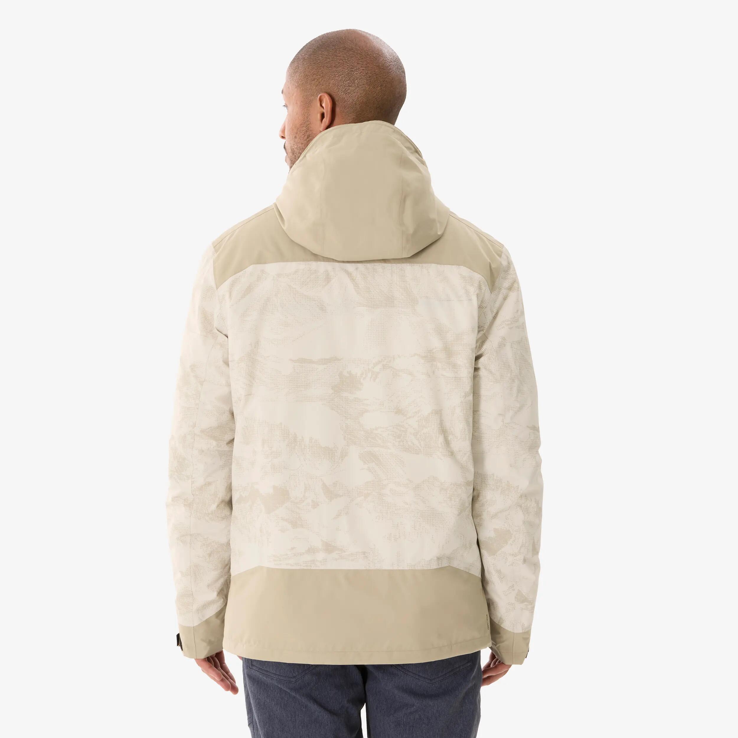 Men Winter Warm Snow Jacket - Padded & Waterproof Upto -10°C - Beige Printed NH500 -  4