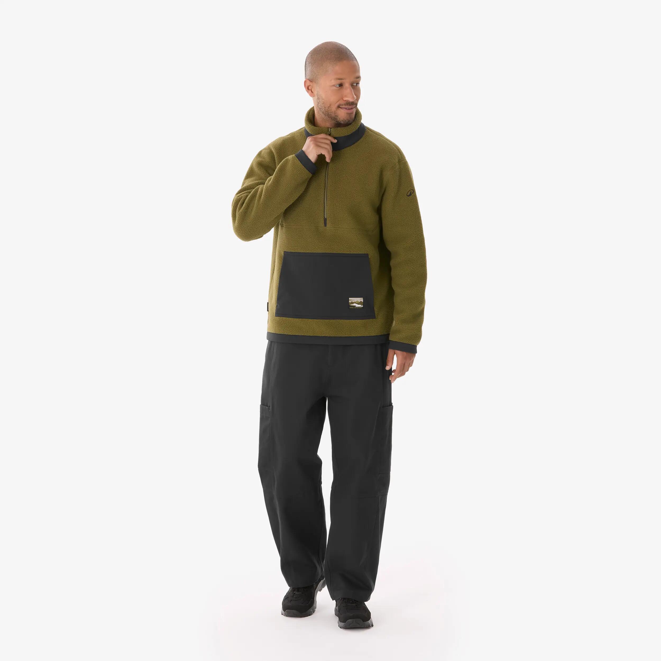 Men’s Sherpa mountain hiking fleece jacket, MH100 1/2 Zip - Black -  2