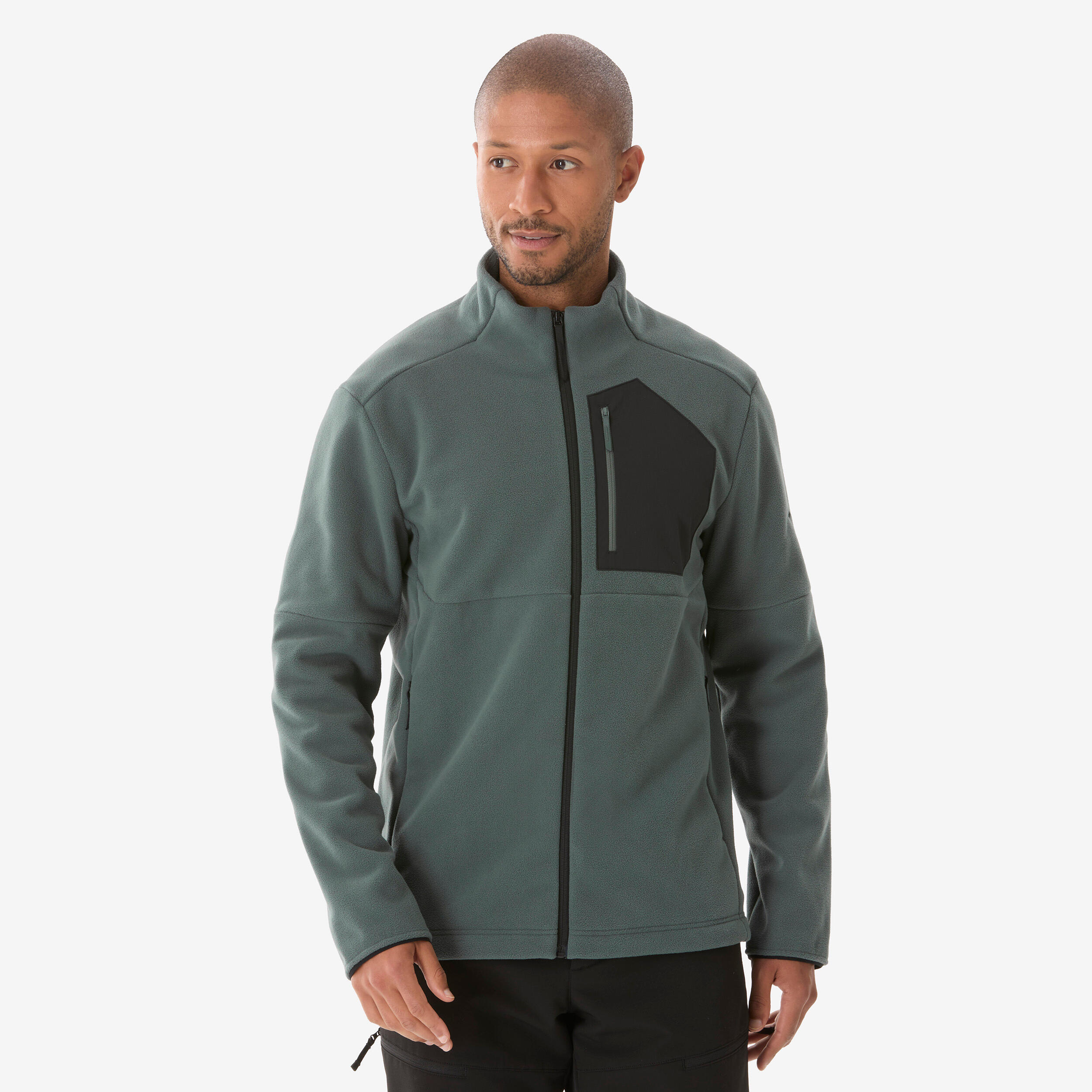  QUECHUA ジャケット MH500 XL Men's mountain hiking fleece, MH500 Full-zip Pocket in Smoky Green
