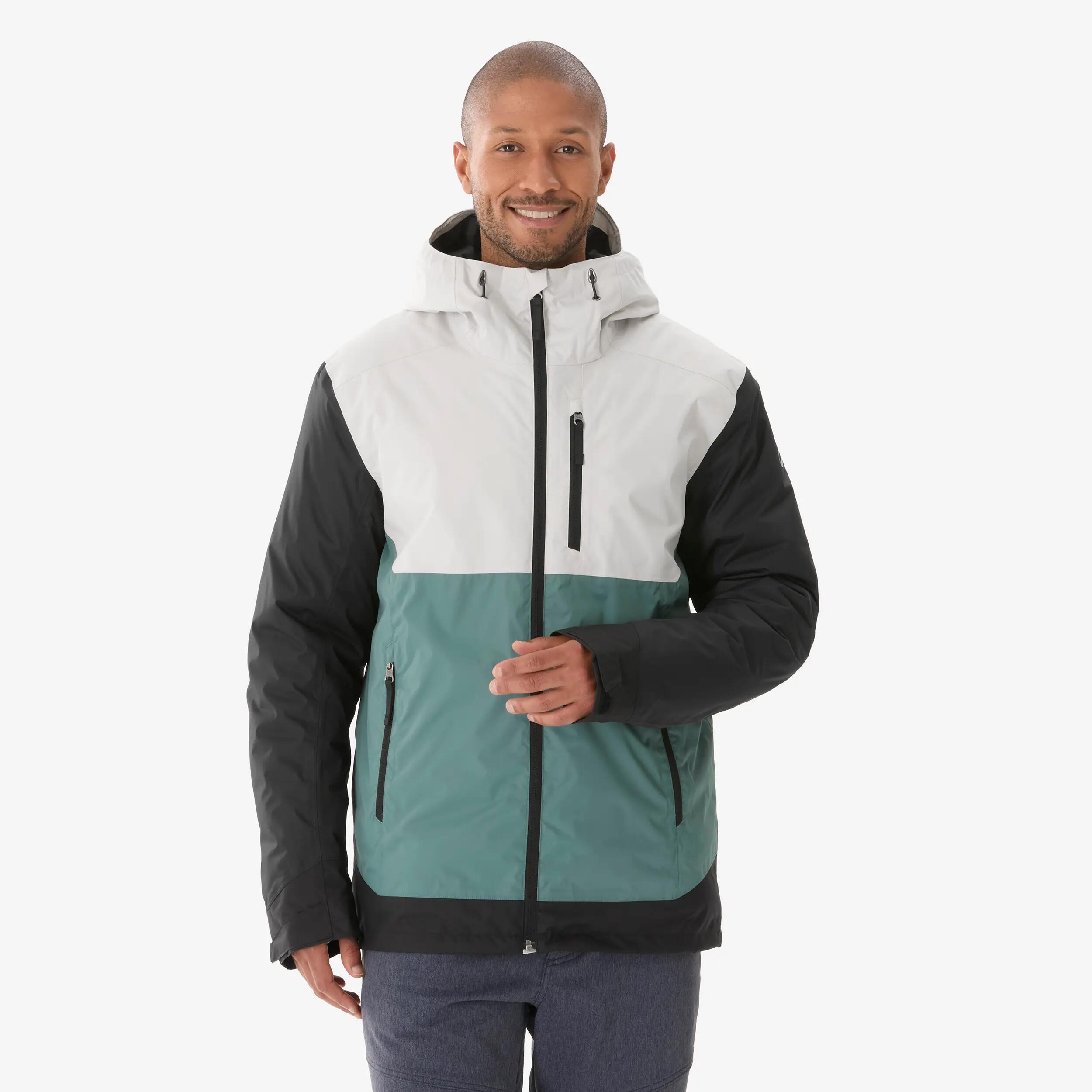 Men’s waterproof hiking jacket -10°C, NH500 - Beige and Green -  1
