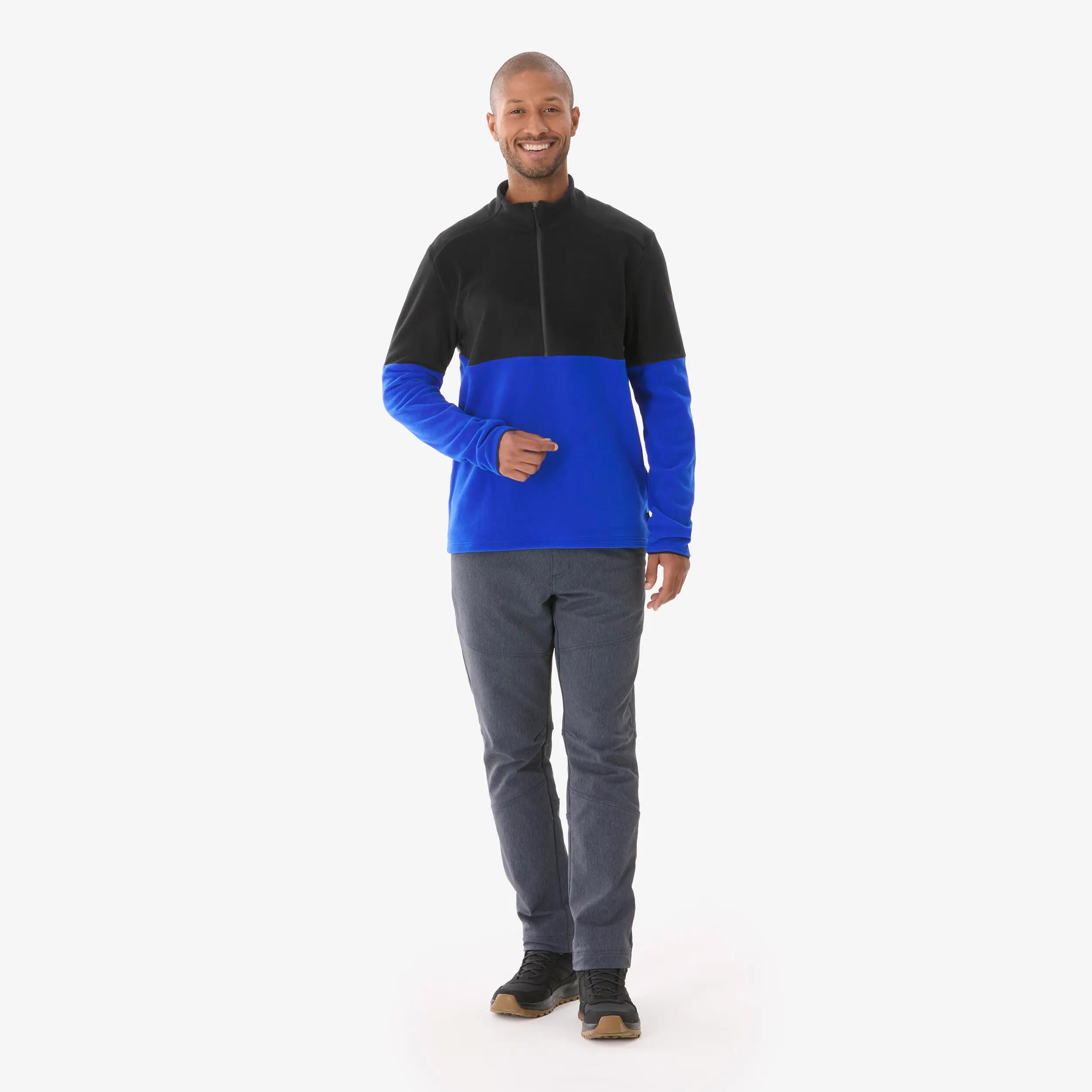Men Hiking Colourblocked Half-zip Fleece Jacket Blue Black MH500 -  2