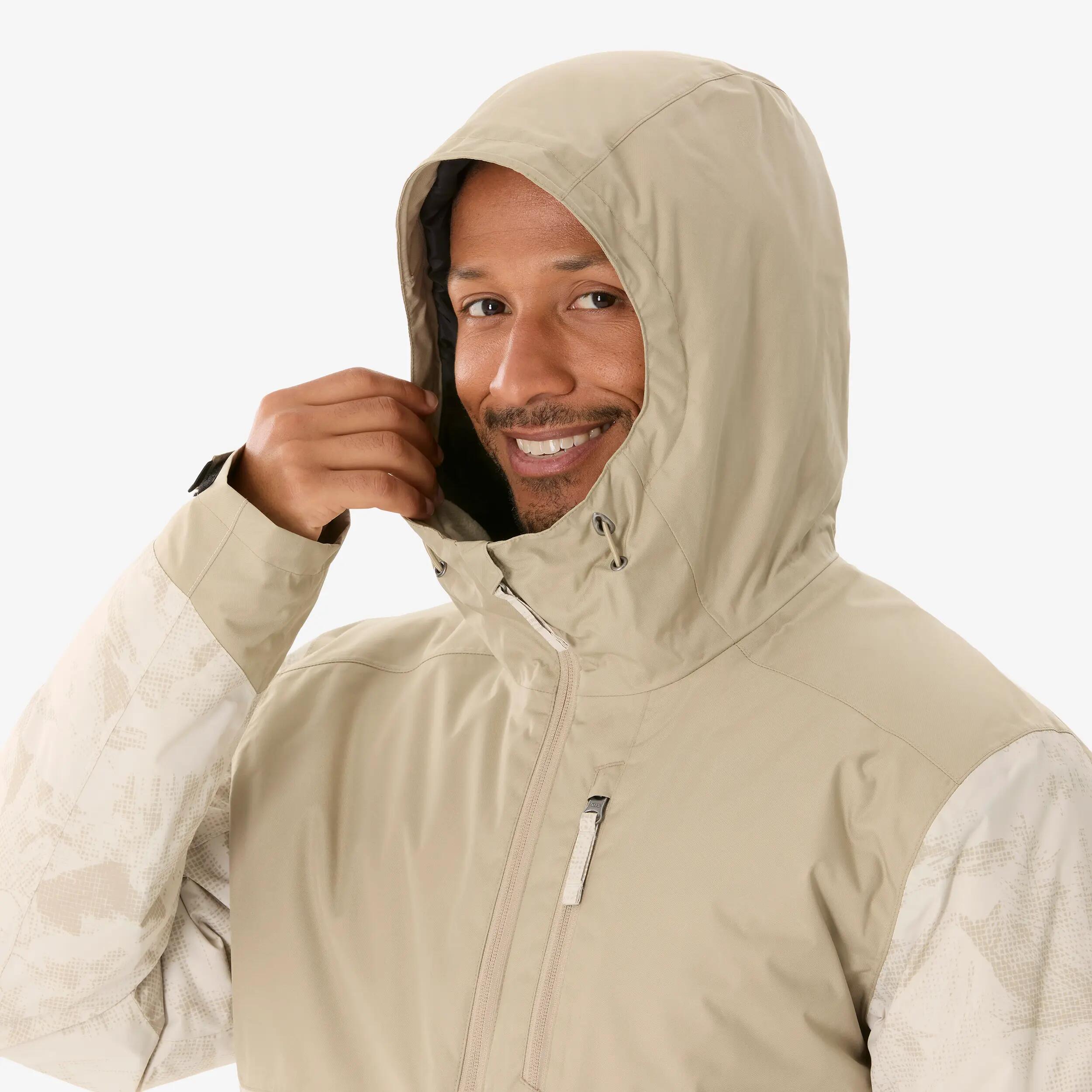 Men Winter Warm Snow Jacket - Padded & Waterproof Upto -10°C - Beige Printed NH500 -  5