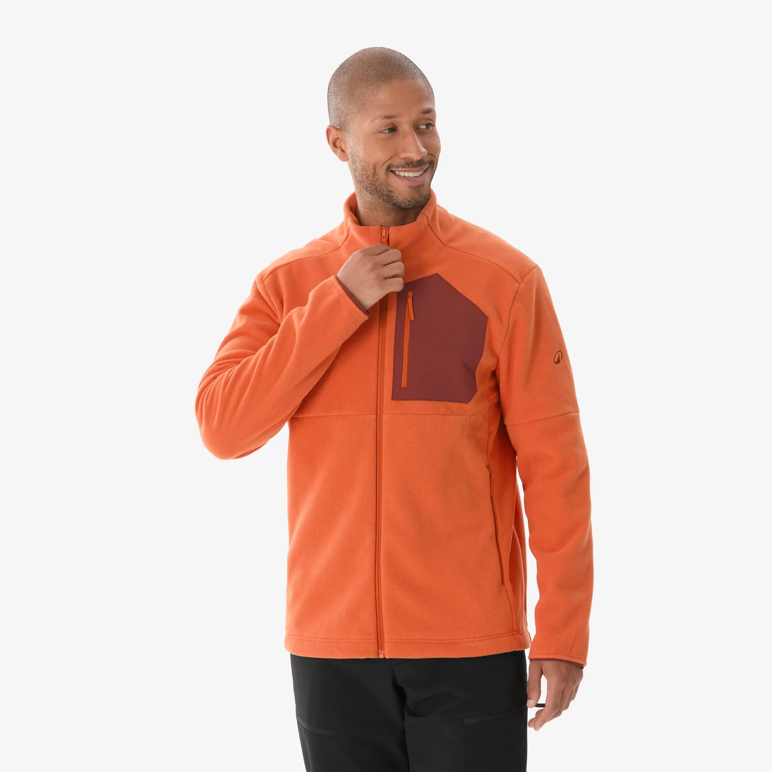 Men’s mountain hiking fleece jacket, MH500 Full-zip Pocket - Terracotta -  1