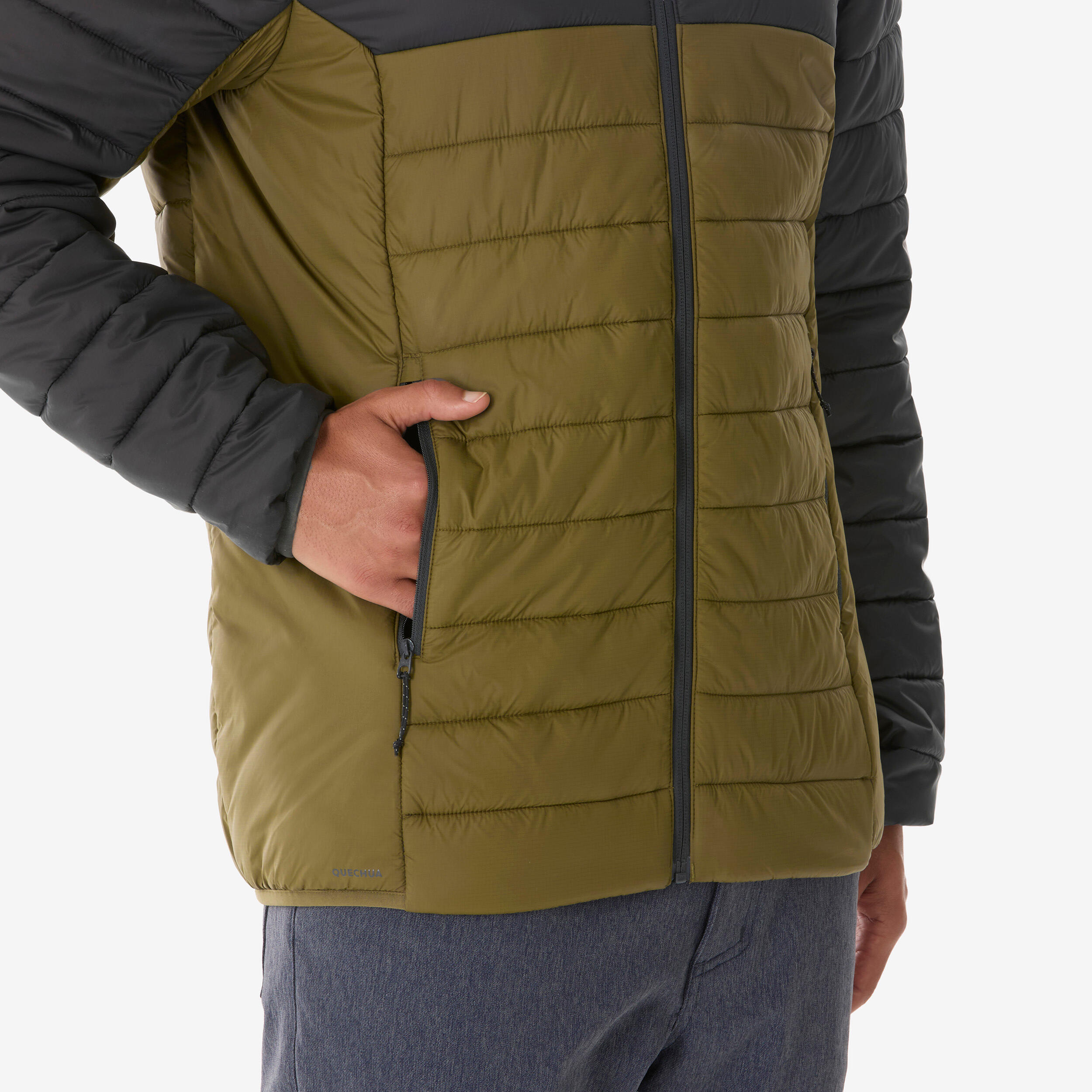 Piumino trekking uomo MH500 OVATTA blu e kaki 5/7