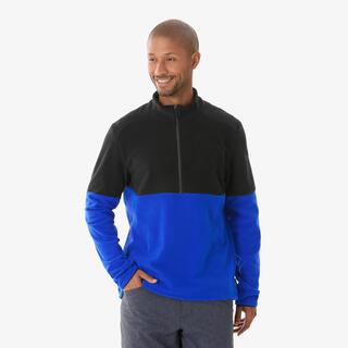 Men Hiking Colourblocked Half-zip Fleece Jacket Blue Black MH500
