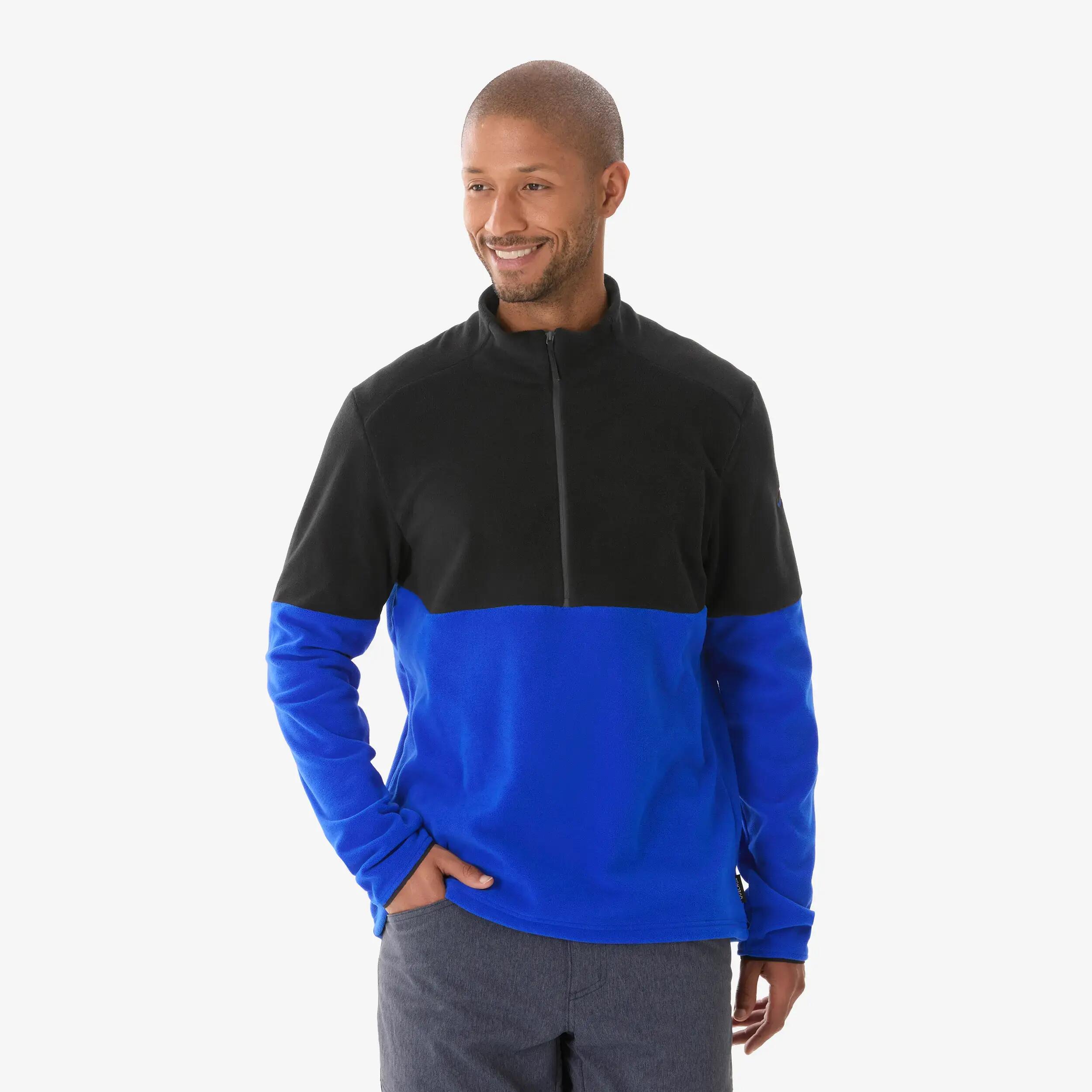 Men Hiking Colourblocked Half-zip Fleece Jacket Blue Black MH500 -  1