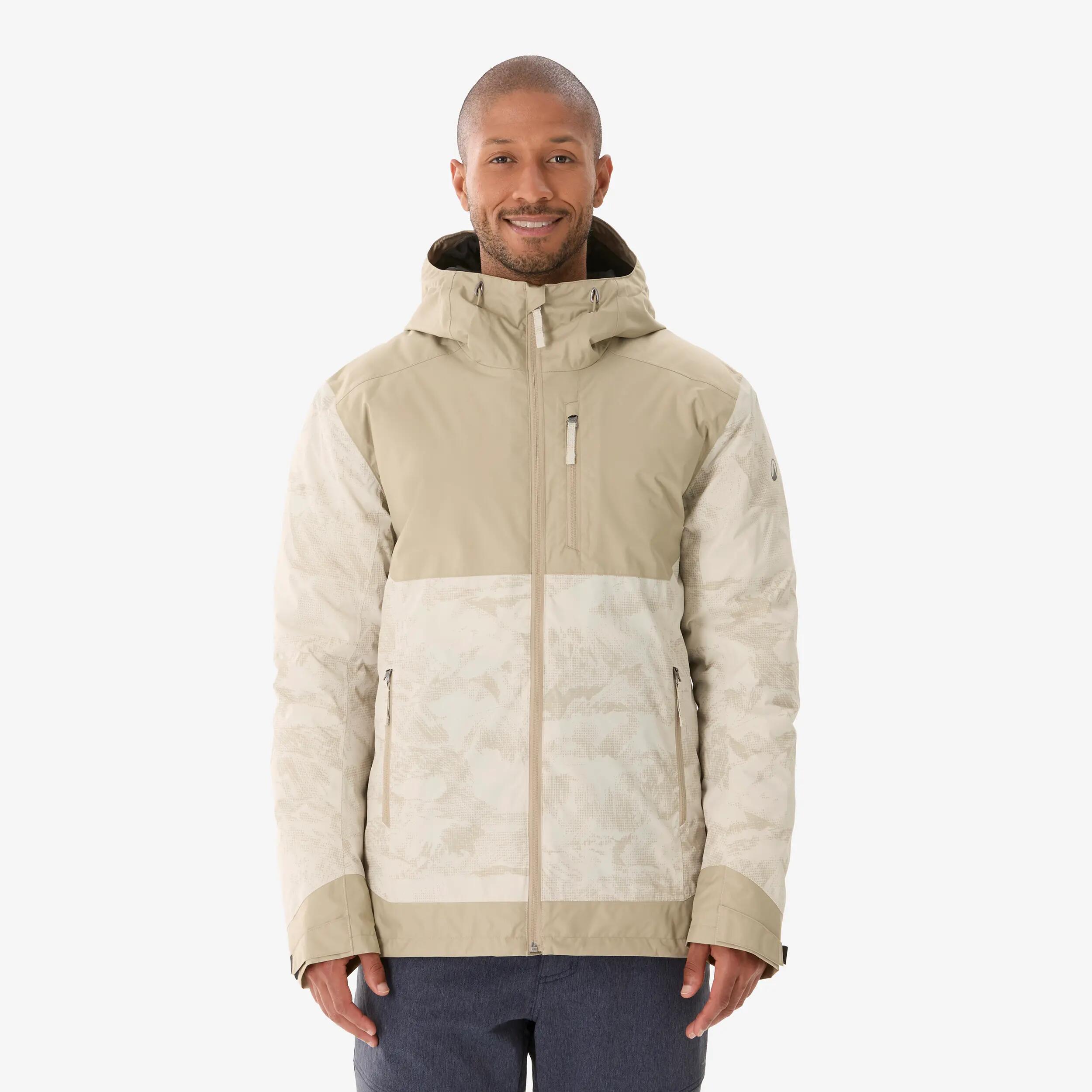 Men Winter Warm Snow Jacket - Padded & Waterproof Upto -10°C - Beige Printed NH500 -  1