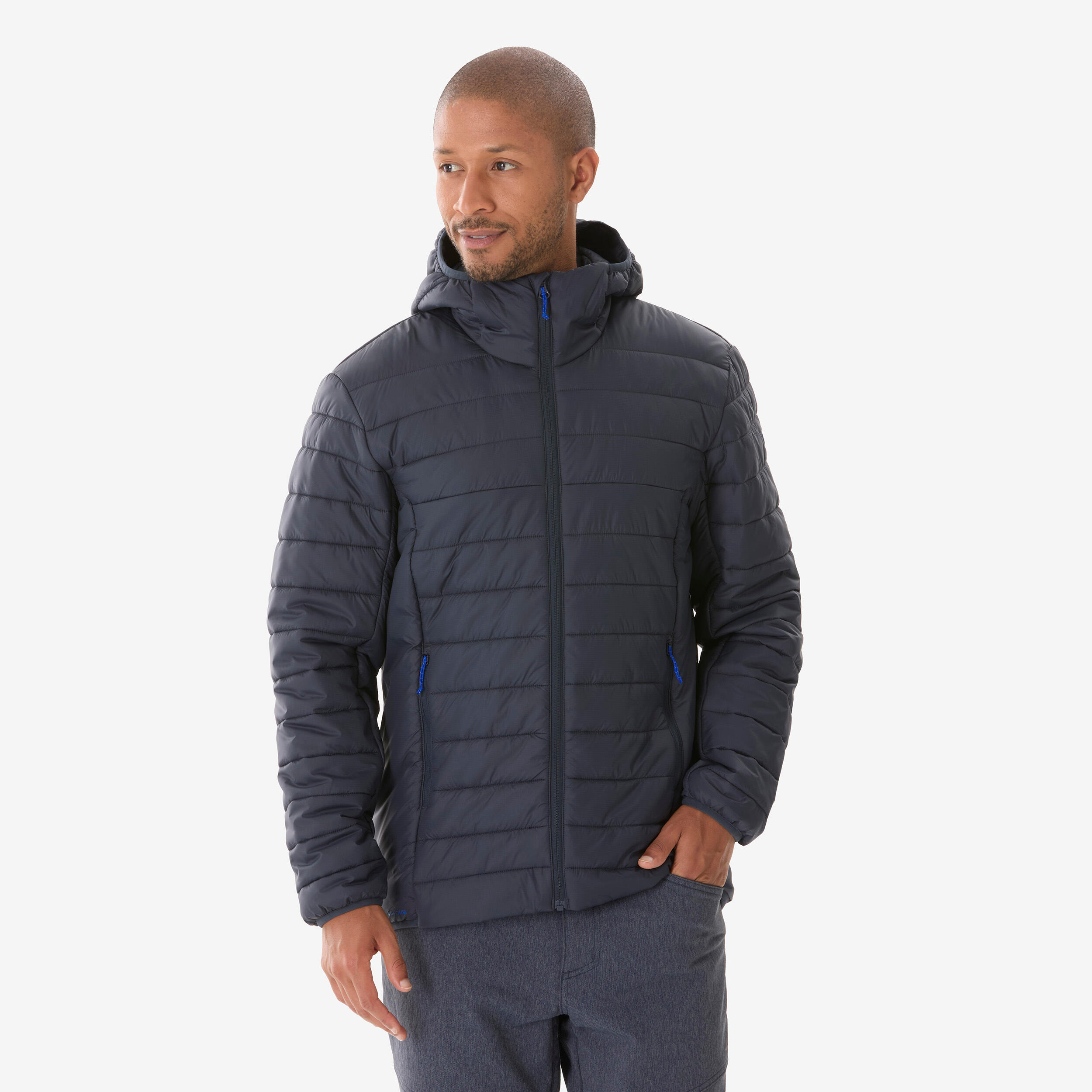 Men’s hiking puffer jacket, MH500 Blue