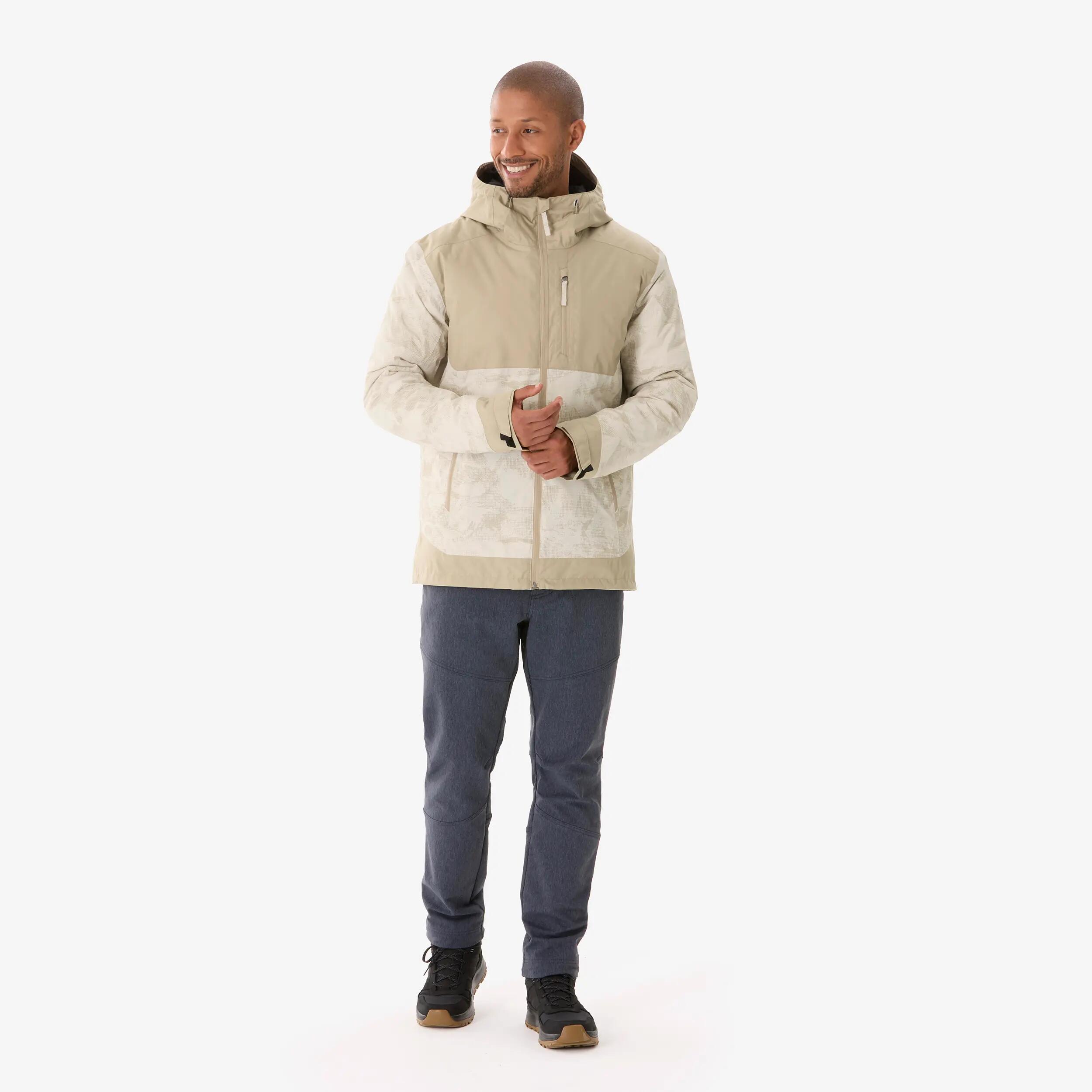 Men Winter Warm Snow Jacket - Padded & Waterproof Upto -10°C - Beige Printed NH500 -  2