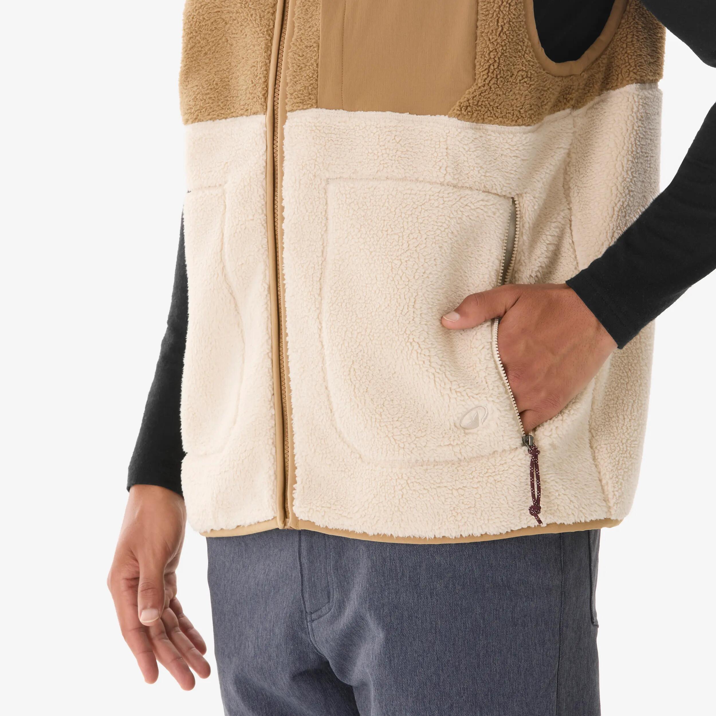 Men Hiking Ultra Warm Sleeveless Sherpa Fleece Jacket Beige MH500 -  4