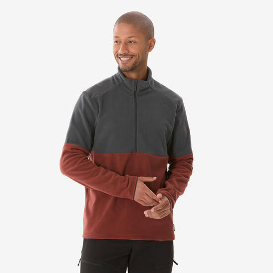 Polaire de randonnée montagne homme, MH500 demi zip marron