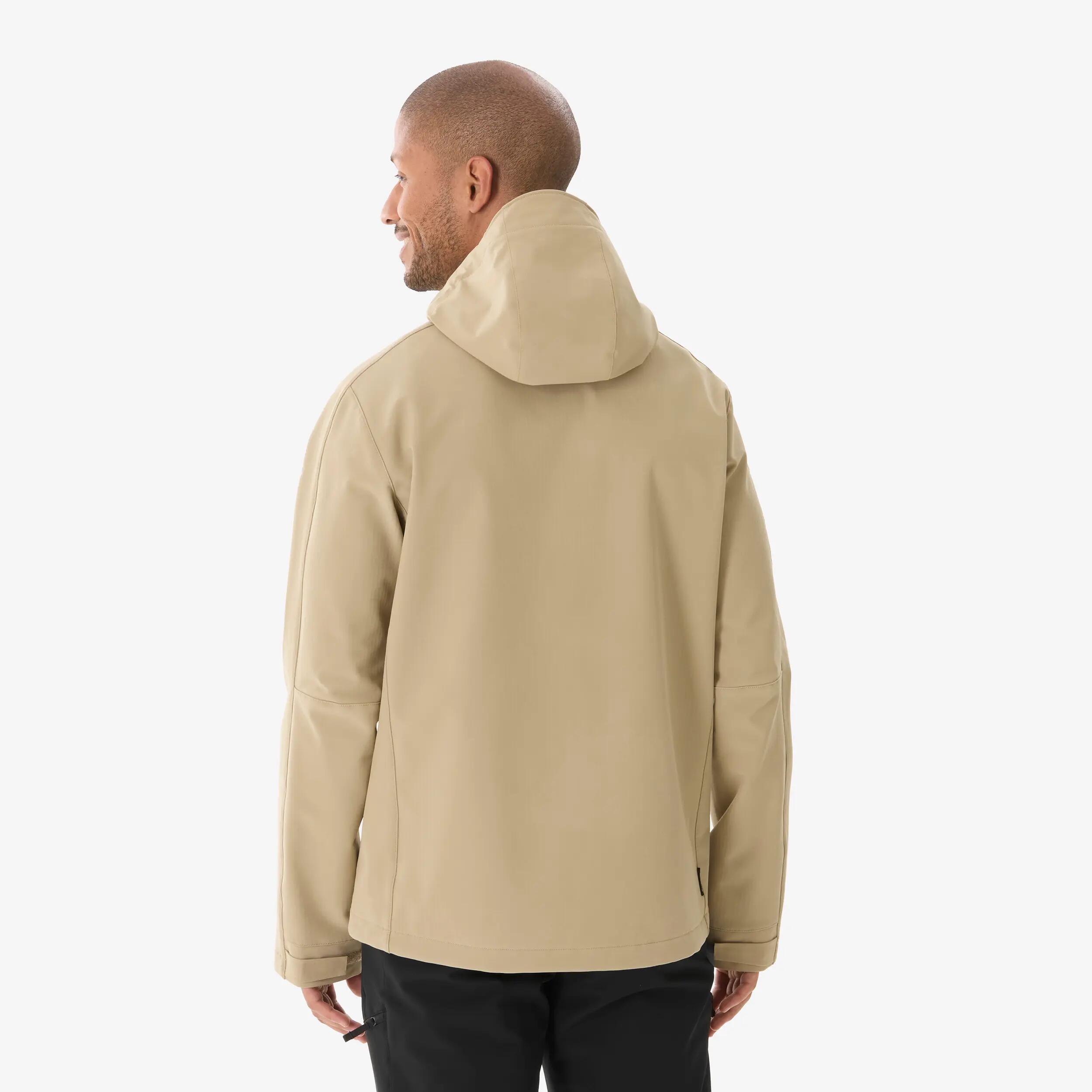 Men Trekking Warm Windproof Softshell Jacket With Hoodie - MT500 Beige -  4