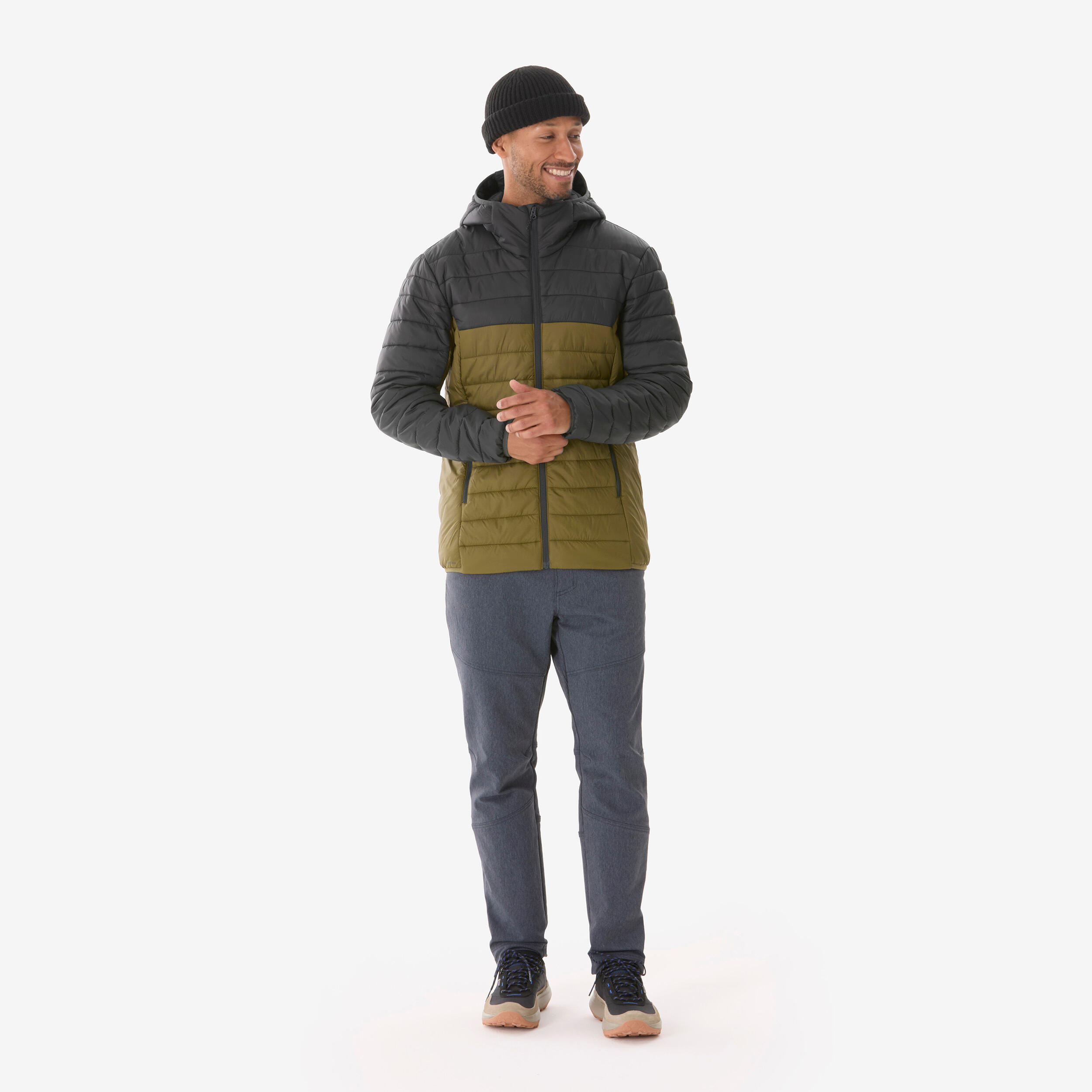 Piumino trekking uomo MH500 OVATTA blu e kaki 2/7