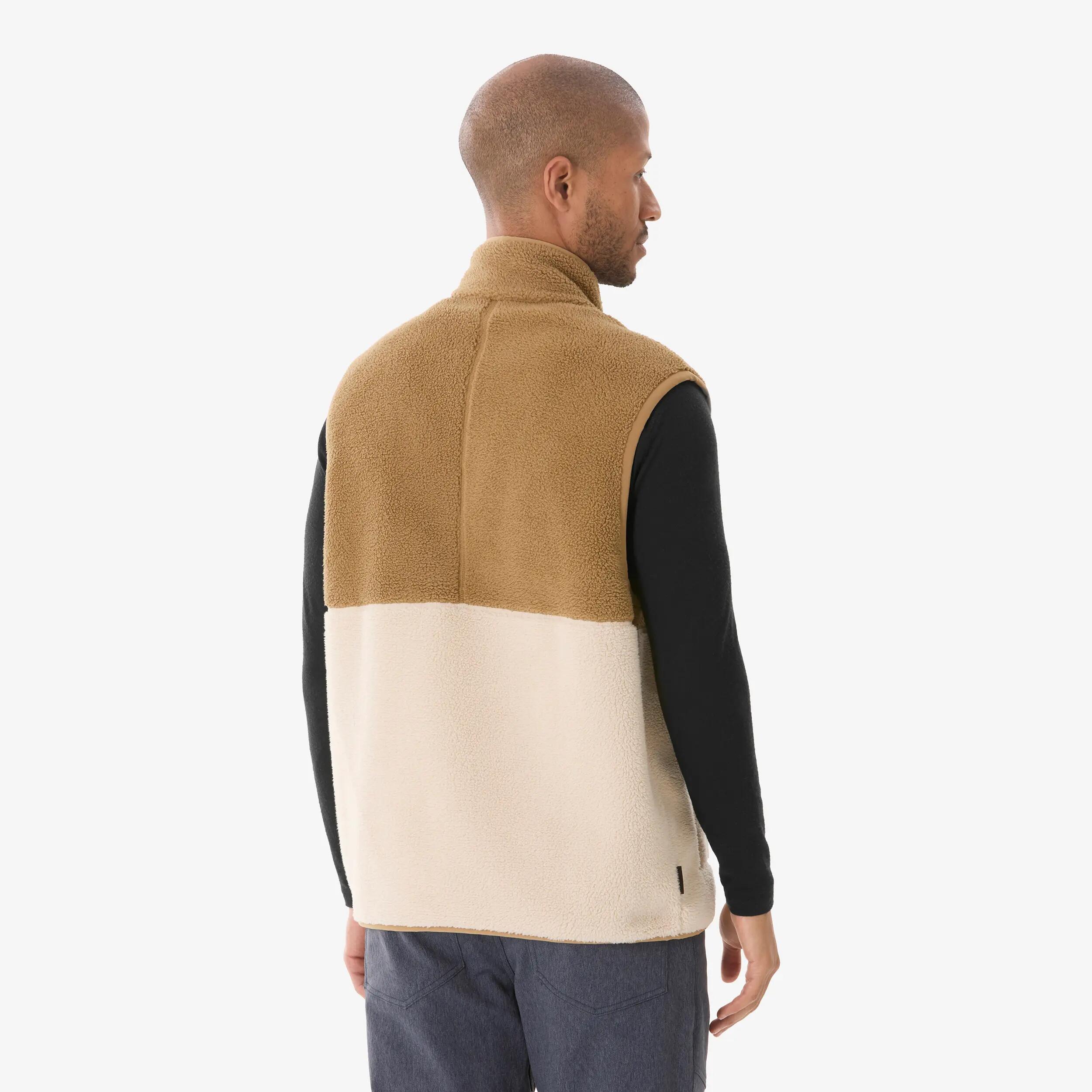 Men Hiking Ultra Warm Sleeveless Sherpa Fleece Jacket Beige MH500 -  3