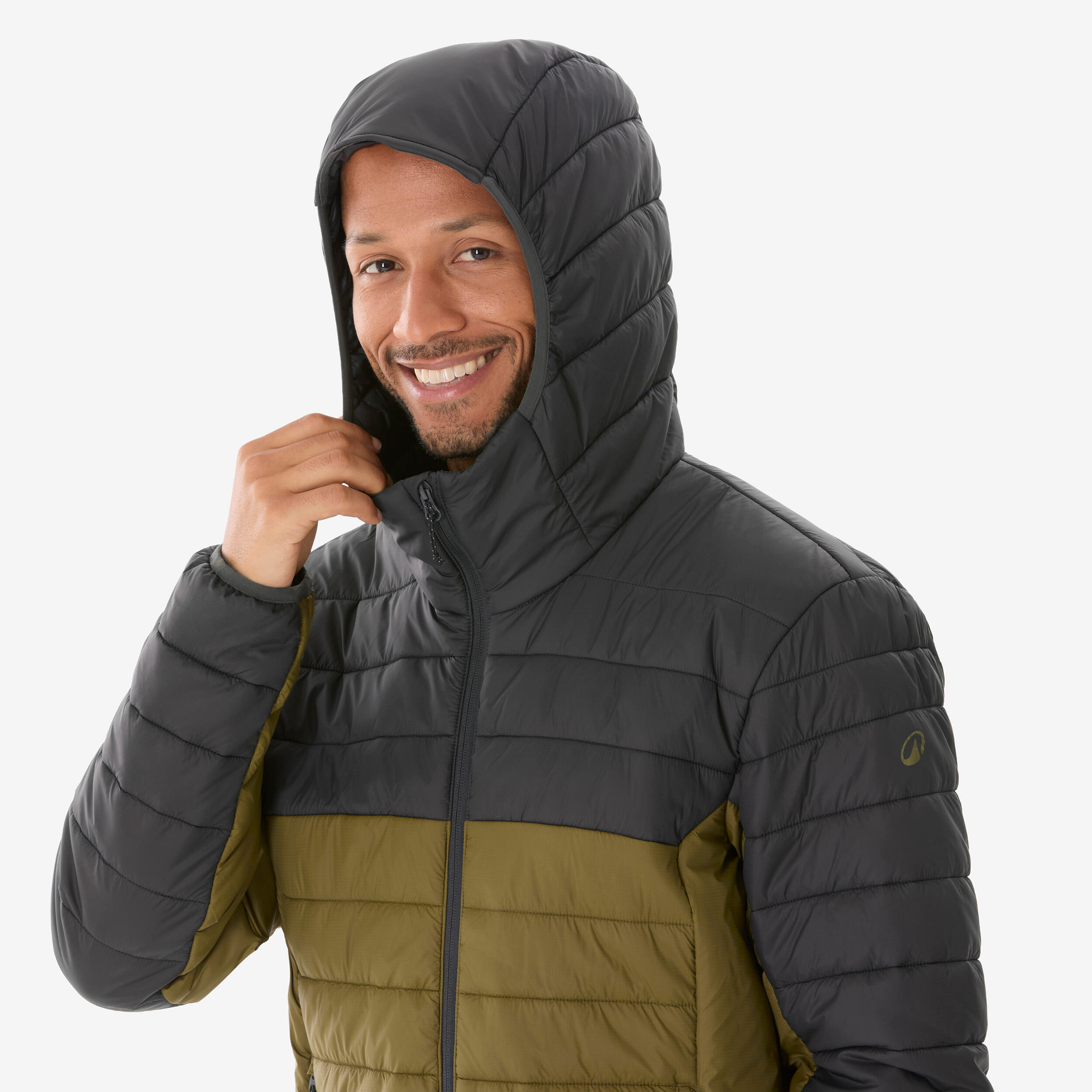 Piumino trekking uomo MH500 OVATTA blu e kaki 3/7