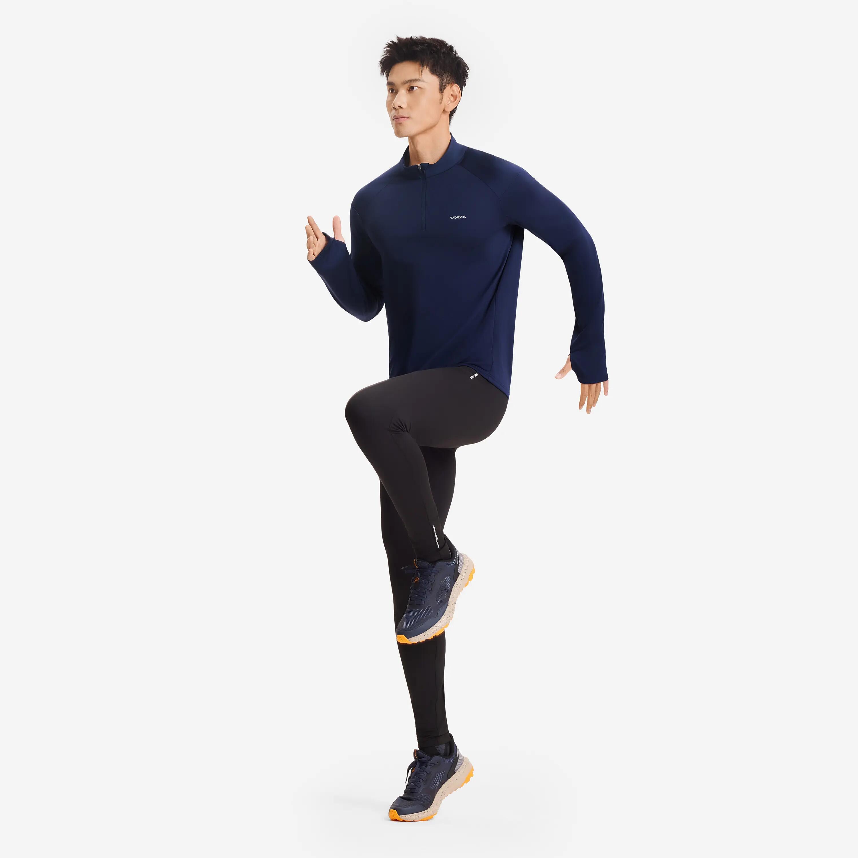 Kiprun Run 100 Men's Warm and Breathable Half-Zip T-shirt - Blue -  2