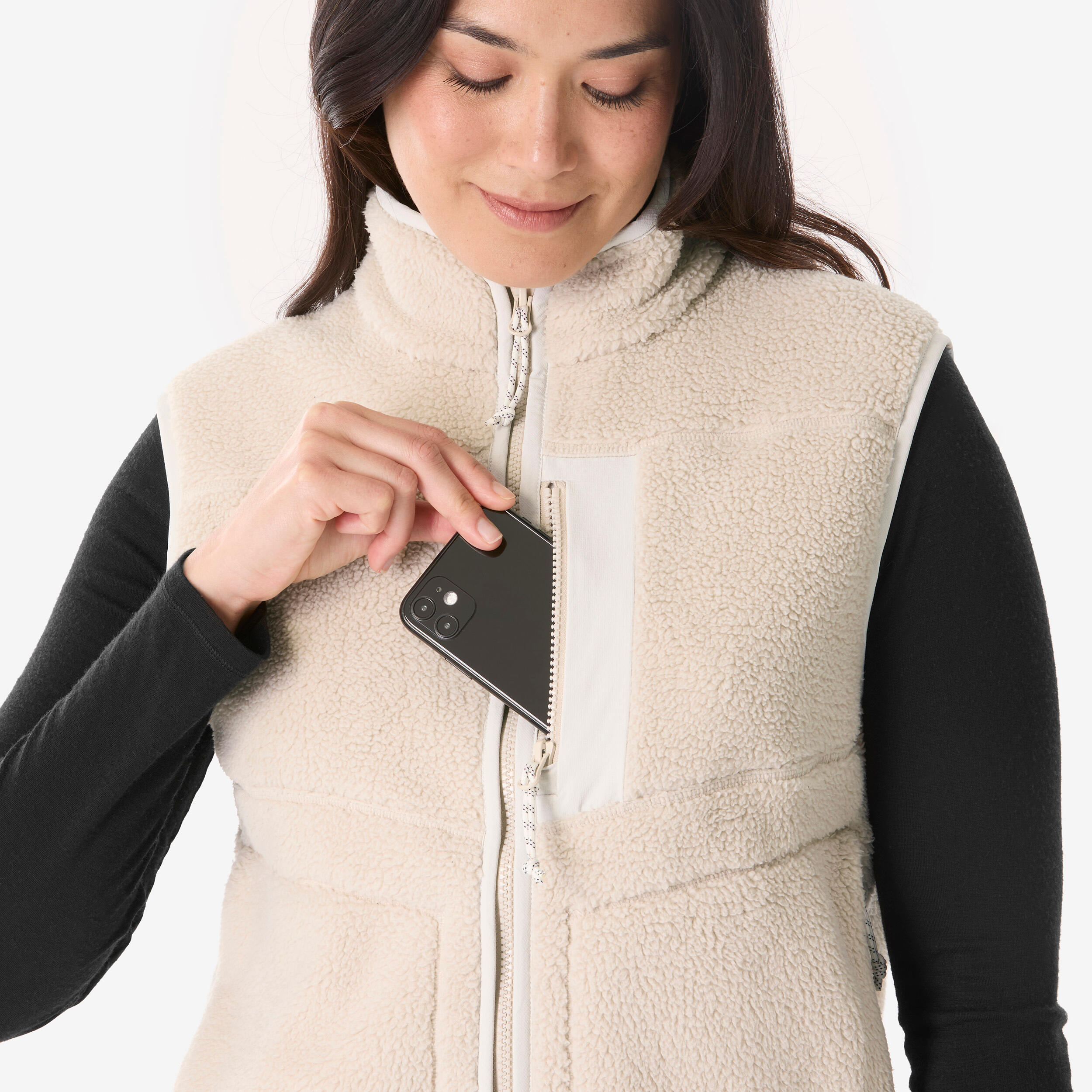 Gilet pile montagna donna MH500 beige 5/6