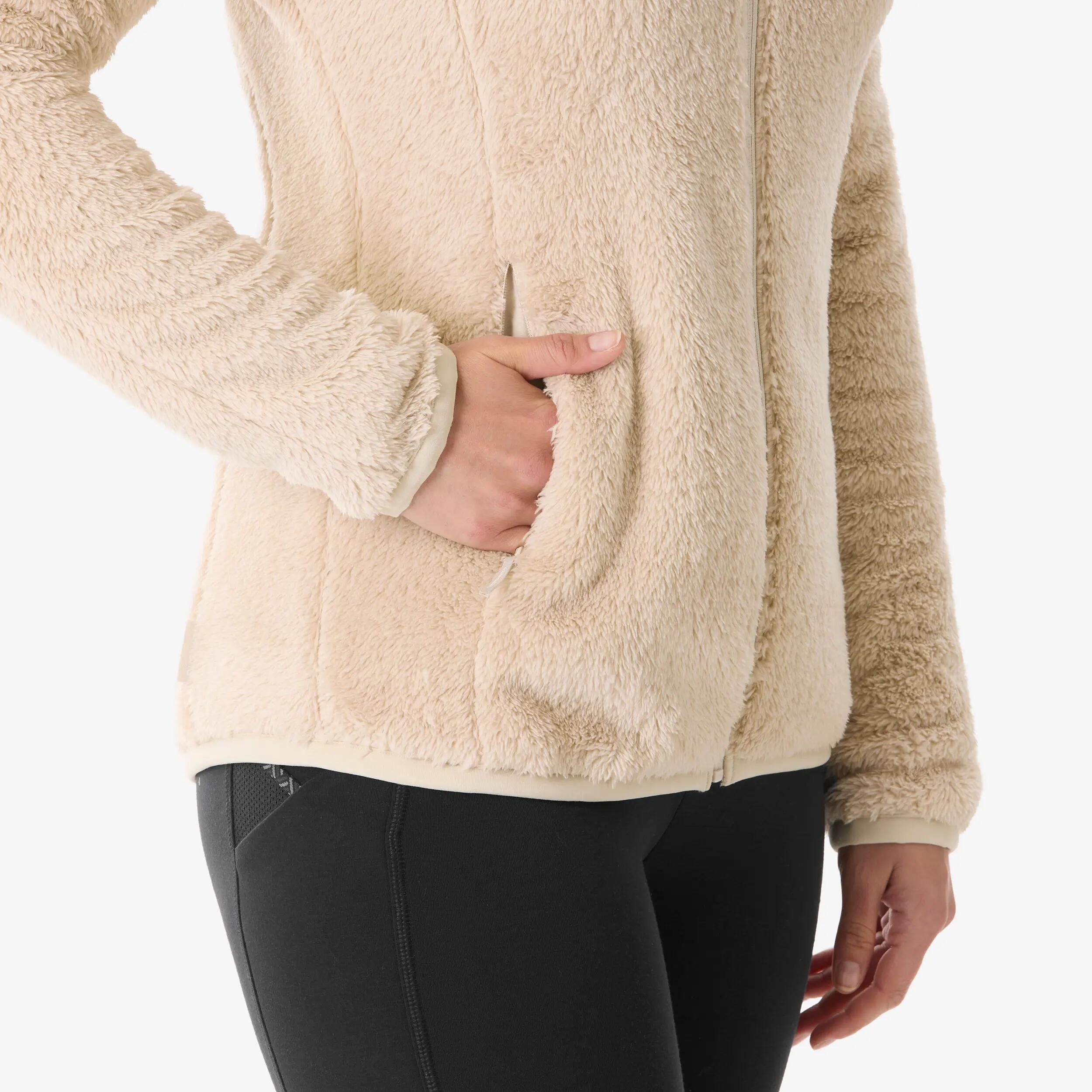Women’s warm hiking fleece jacket, MH500 Beige -  4