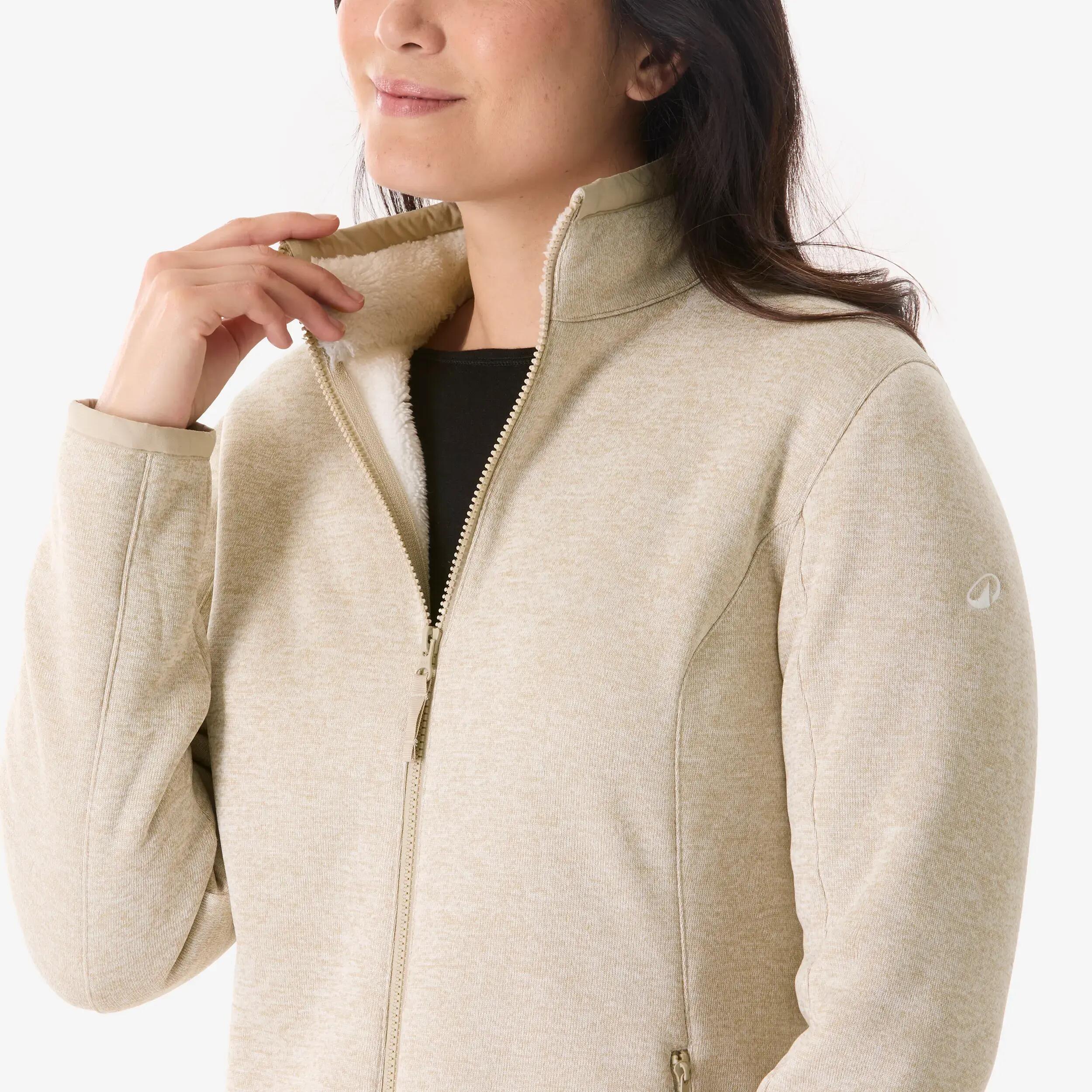 Women’s warm hiking fleece jacket, MH500 Beige -  5