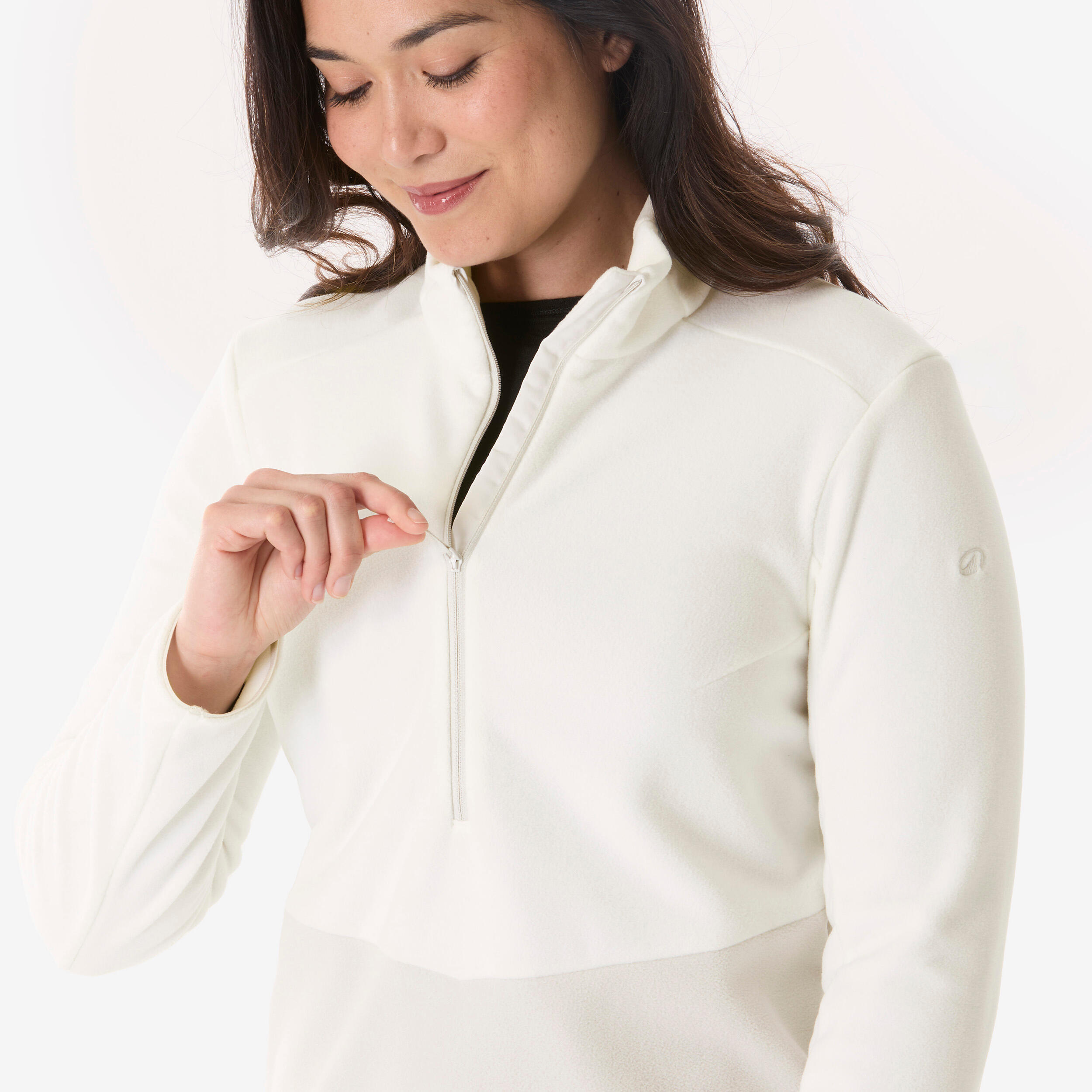 Wandeltrui voor dames MH500 fleece halve rits wit 4/4