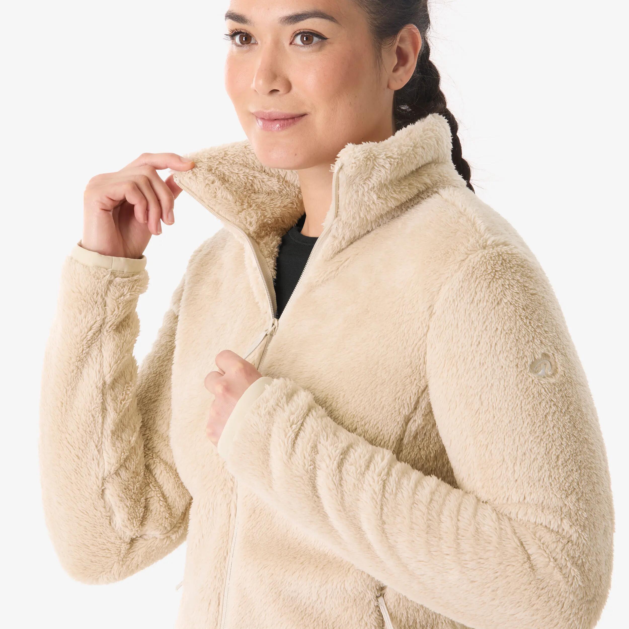 Women’s warm hiking fleece jacket, MH500 Beige -  5